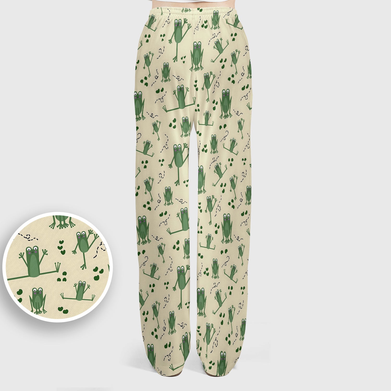 Frog Jumping Footprint Trail Pattern Scrub Set, Scrub Pants and V Neck Top