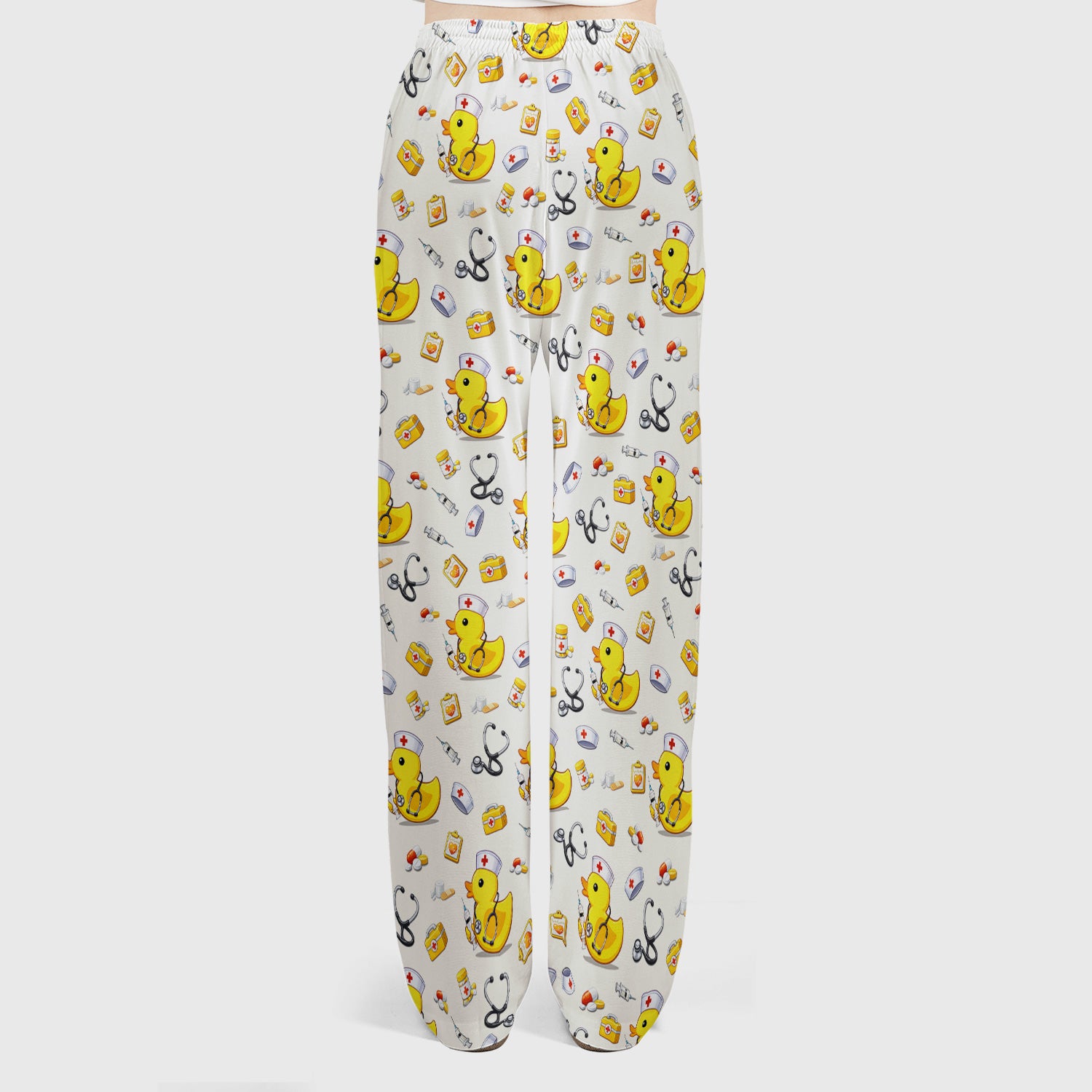 Playful Medical Duck Print Women's Scrub Set, Breathable Med Uniform