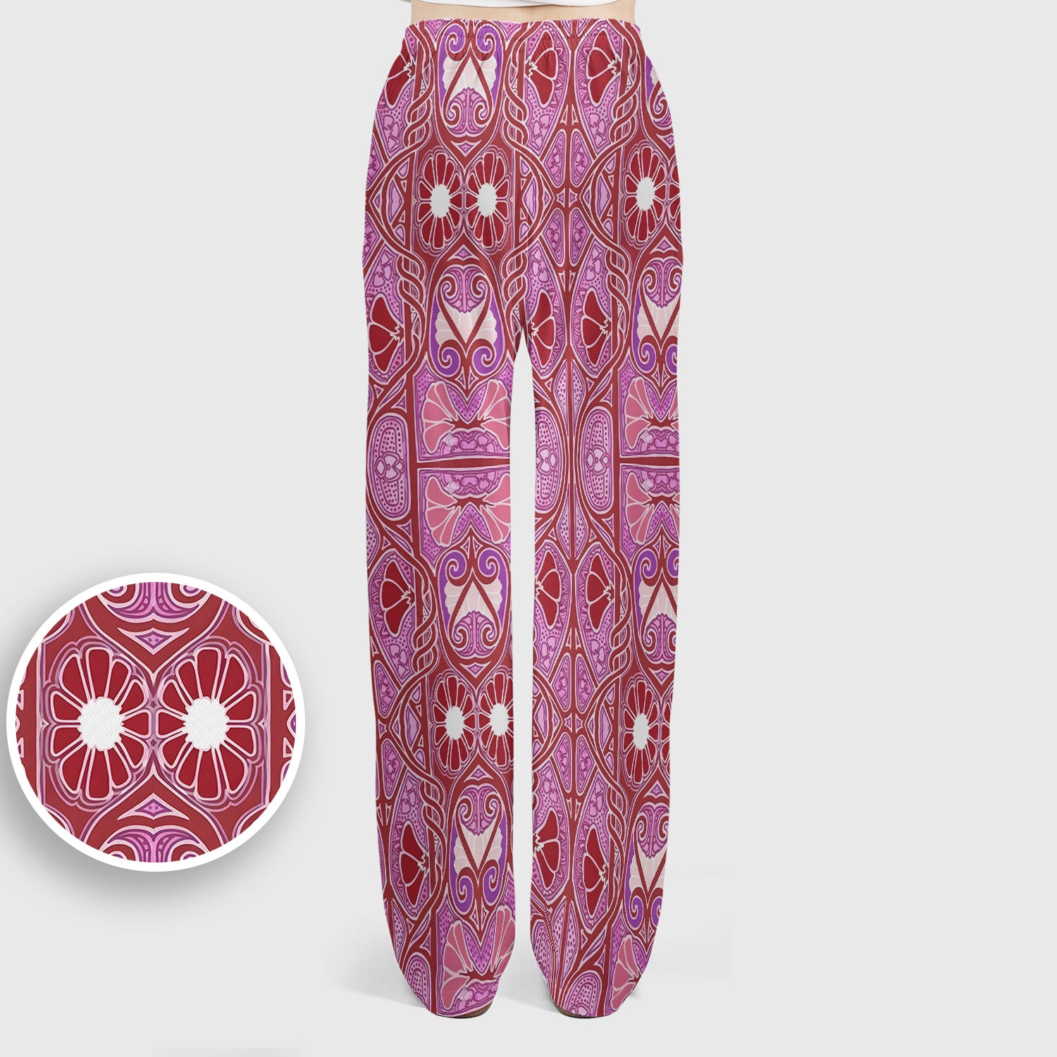 Vintage Ornamental Floral Pattern Scrub Set, Scrub Pants and V Neck Top