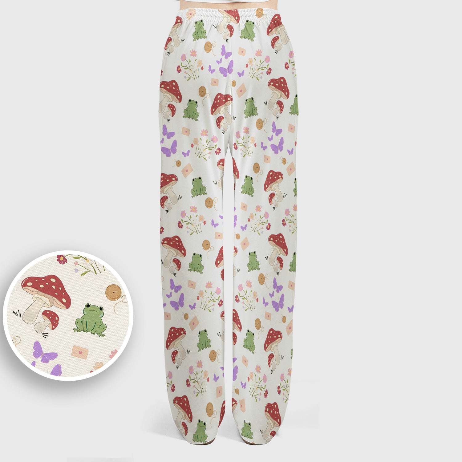 Adorable Nurse Frog and Mushroom Garden Print Scrub Set, Scrub Pants and V Neck Top