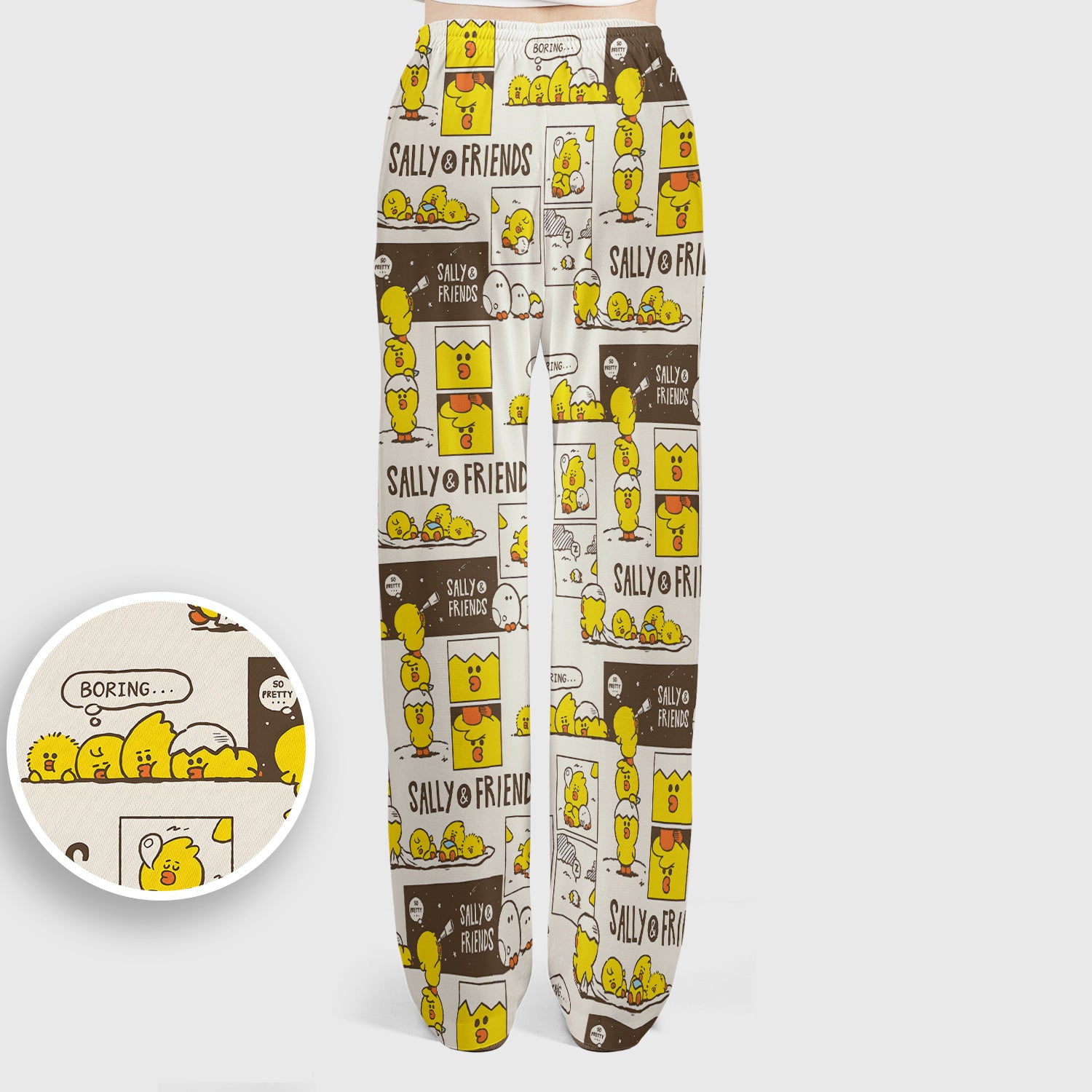 Cute Cartoon Chick Comic Pattern Scrub Set, Scrub Pants and V Neck Top
