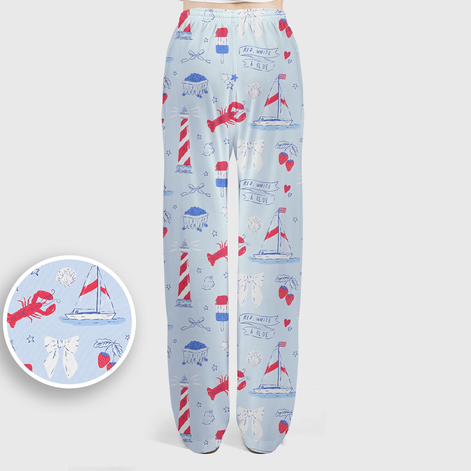 Lobster Lighthouse Sailboat Pattern Scrub Set, Scrub Pants and V Neck Top