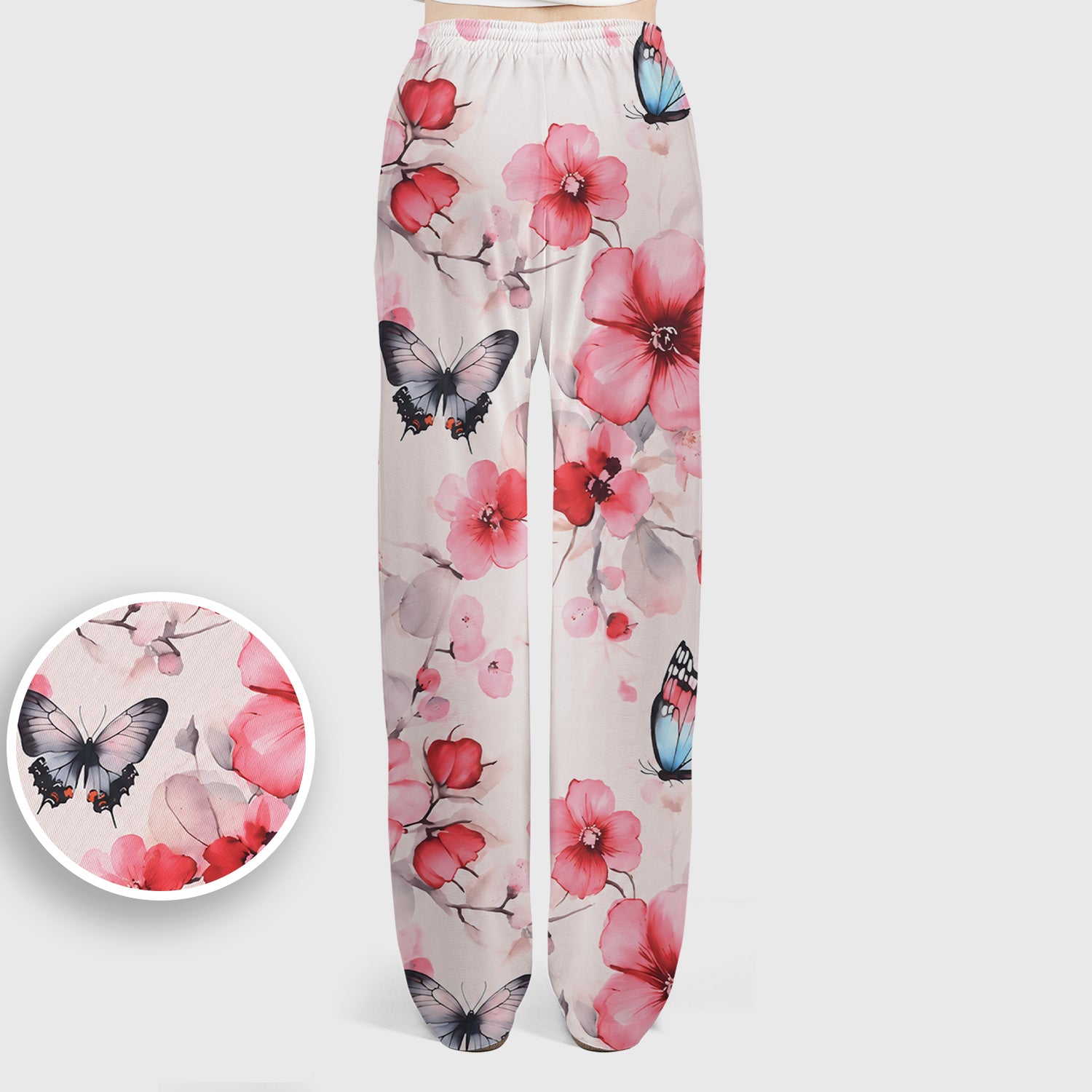 Pink Butterfly Blossom Pattern Scrub Set, Scrub Pants and V Neck Top