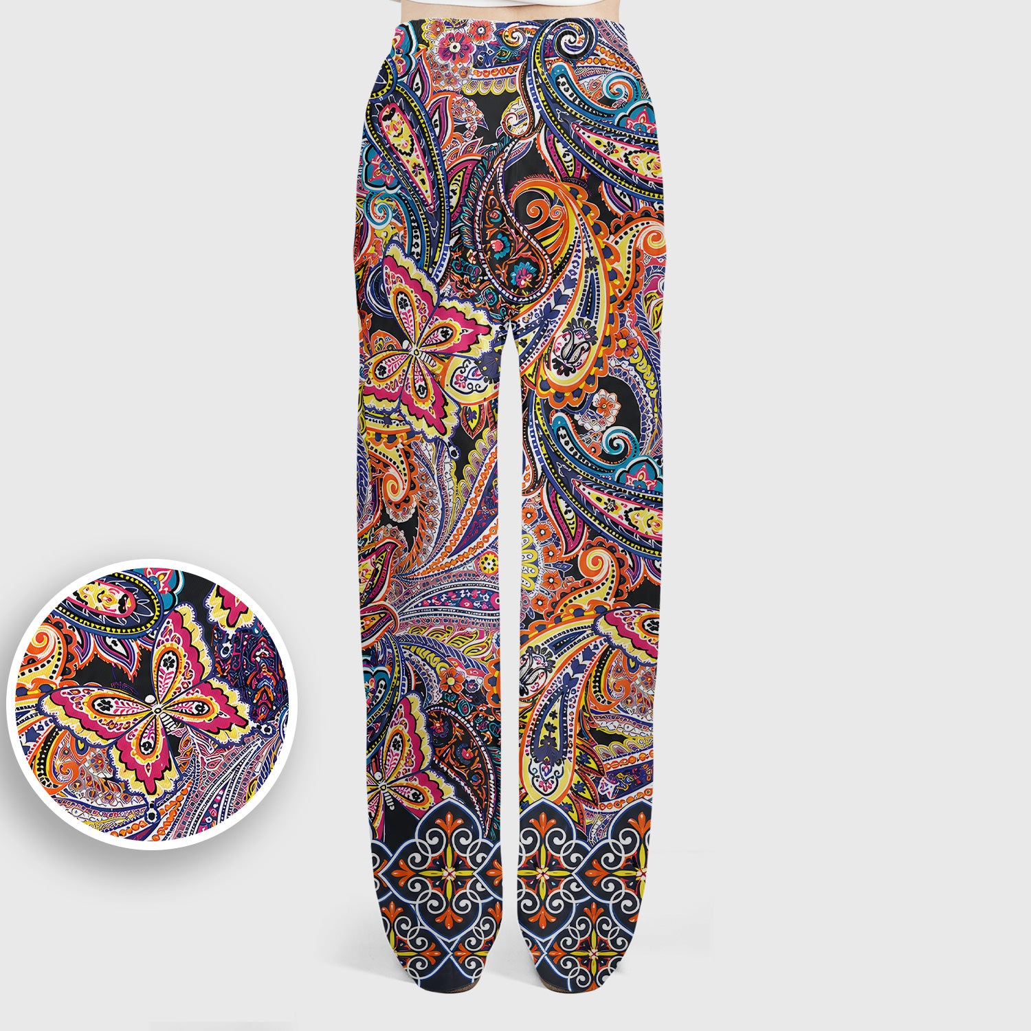 Colorful Bohemian Paisley Floral Pattern Scrub Set, Scrub Pants and V Neck Top