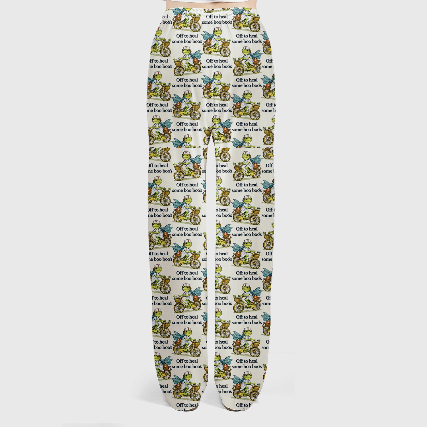 Funny Frog Nurse Cycling Pattern Scrub Set, Scrubs Pants and V Neck Top