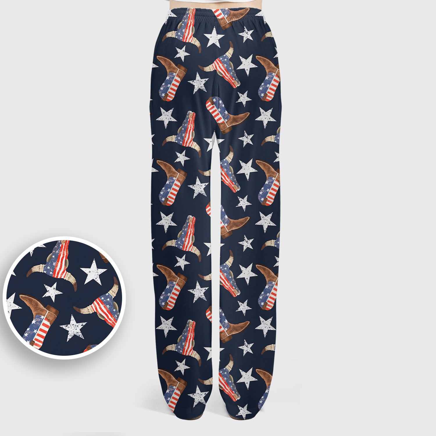 Western Boots Stars Pattern Scrub Set, Scrub Pants and V Neck Top