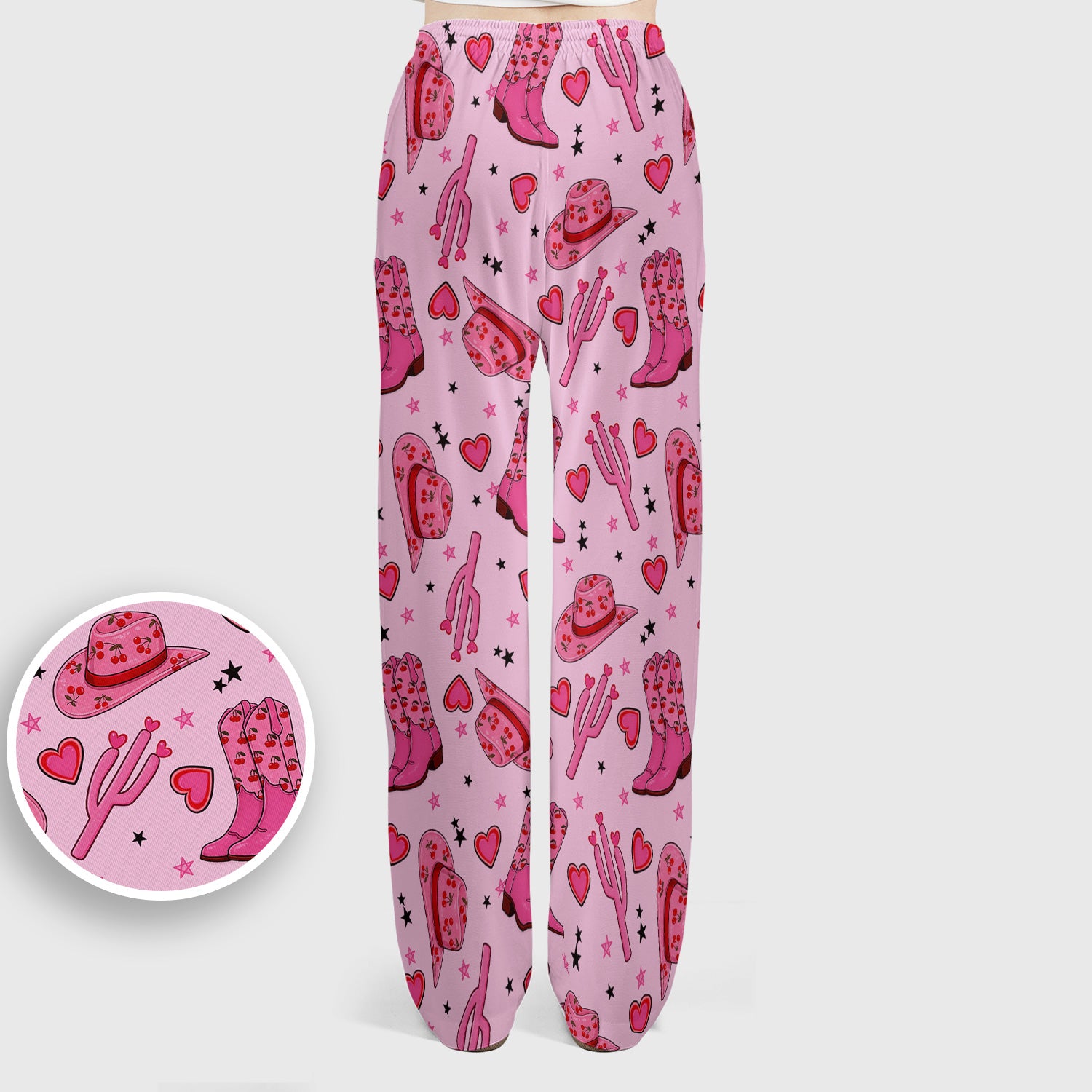 Pink Cowgirl Western Boots Hat Pattern Scrub Set, Scrub Pants and V Neck Top