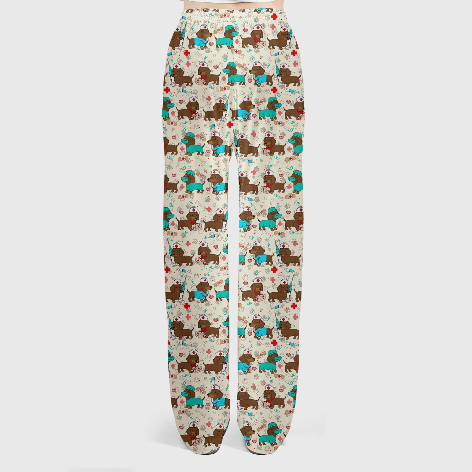 Cute Wiener Dog Dachshund Nurse Scrub Set, Funny Dachshund Dog Scrubs Shirt, Breathable Fabrics Nursing Uniform