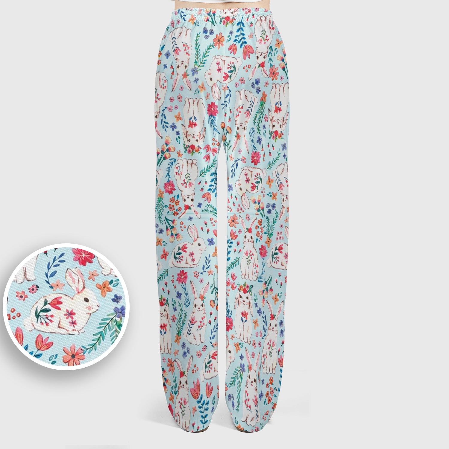 Springtime Bunny Floral Pattern Scrub Set, Scrub Pants and V Neck Top