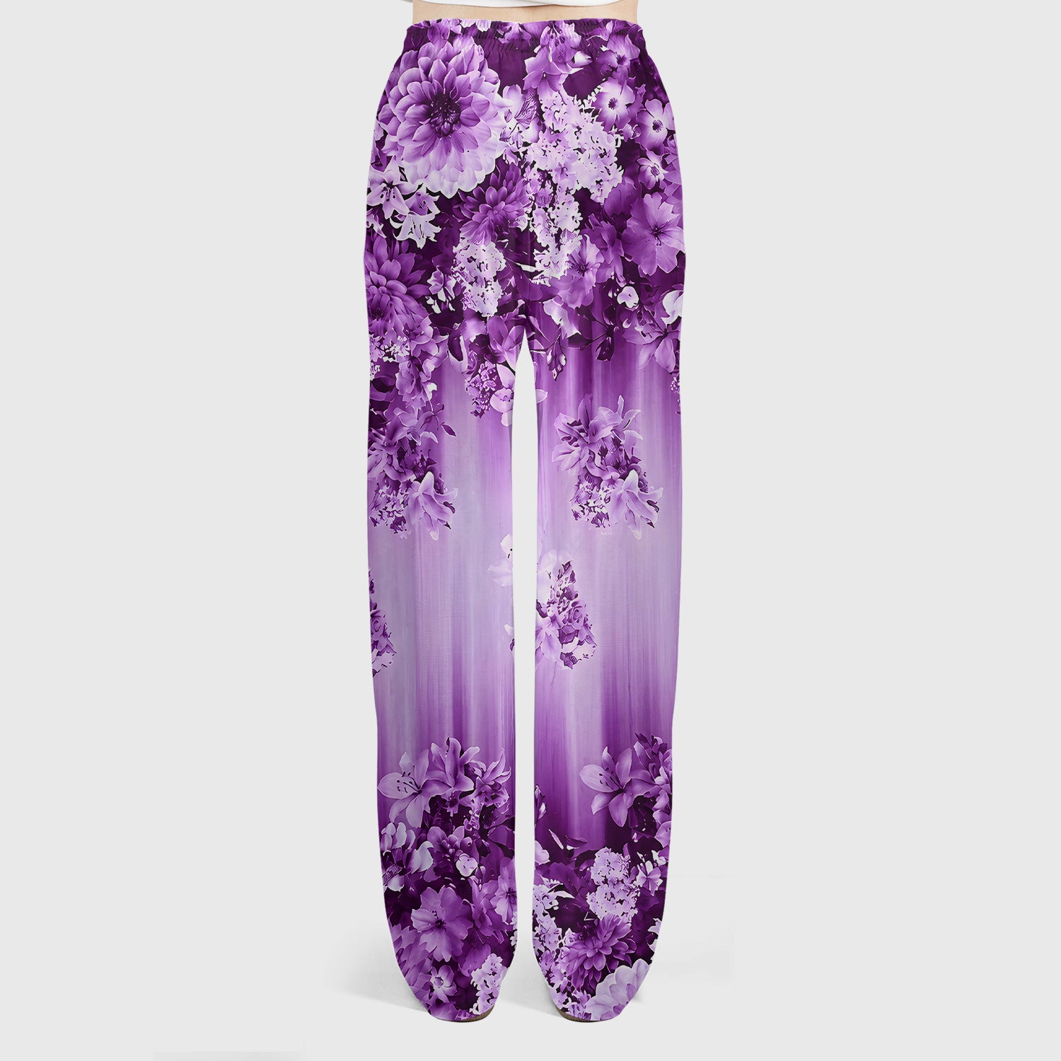Purple Blossom Garden Pattern Scrub Set, Scrub Pants and V Neck Top