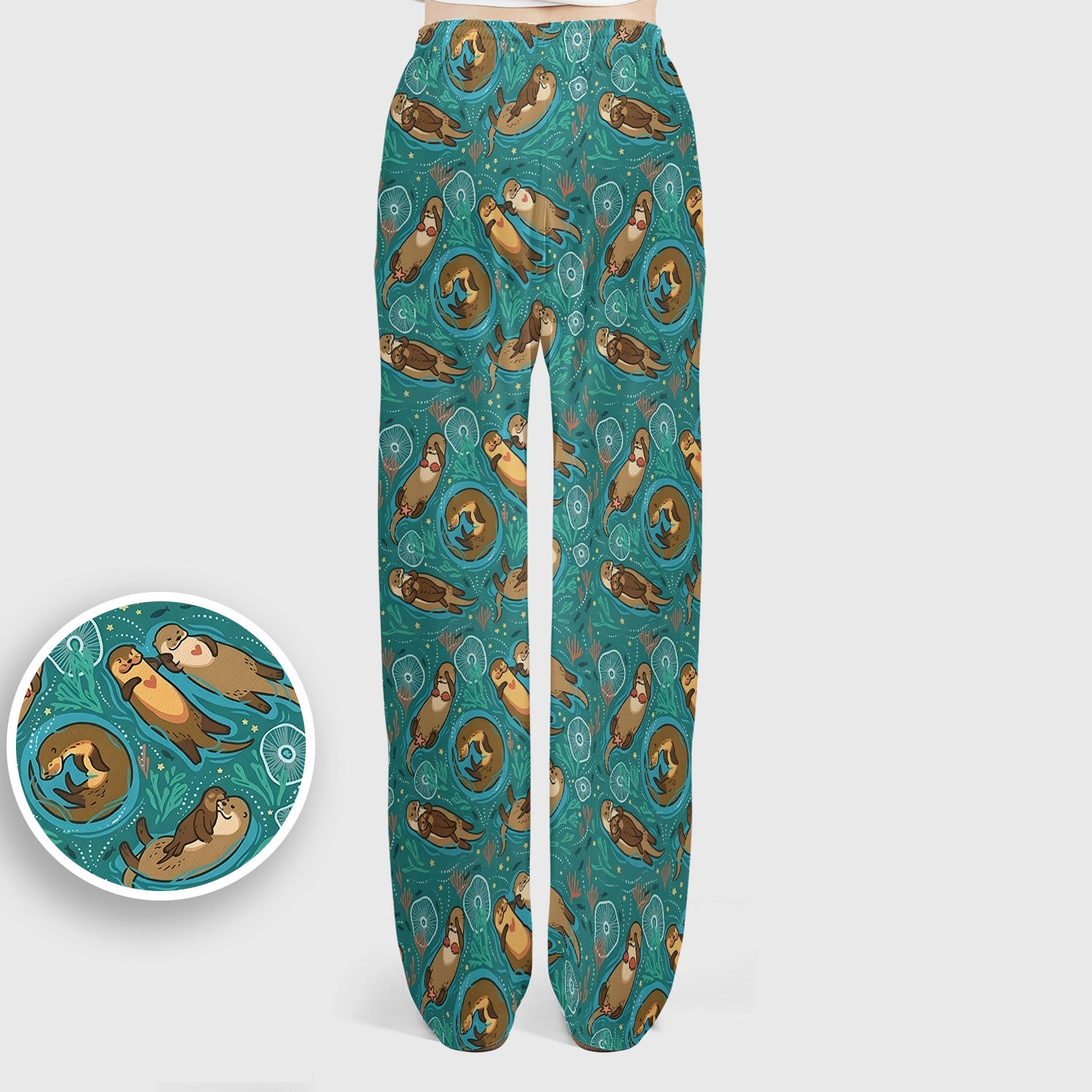 Sea Otter Floating Ocean Pattern Scrub Set, Scrub Pants and V Neck Top