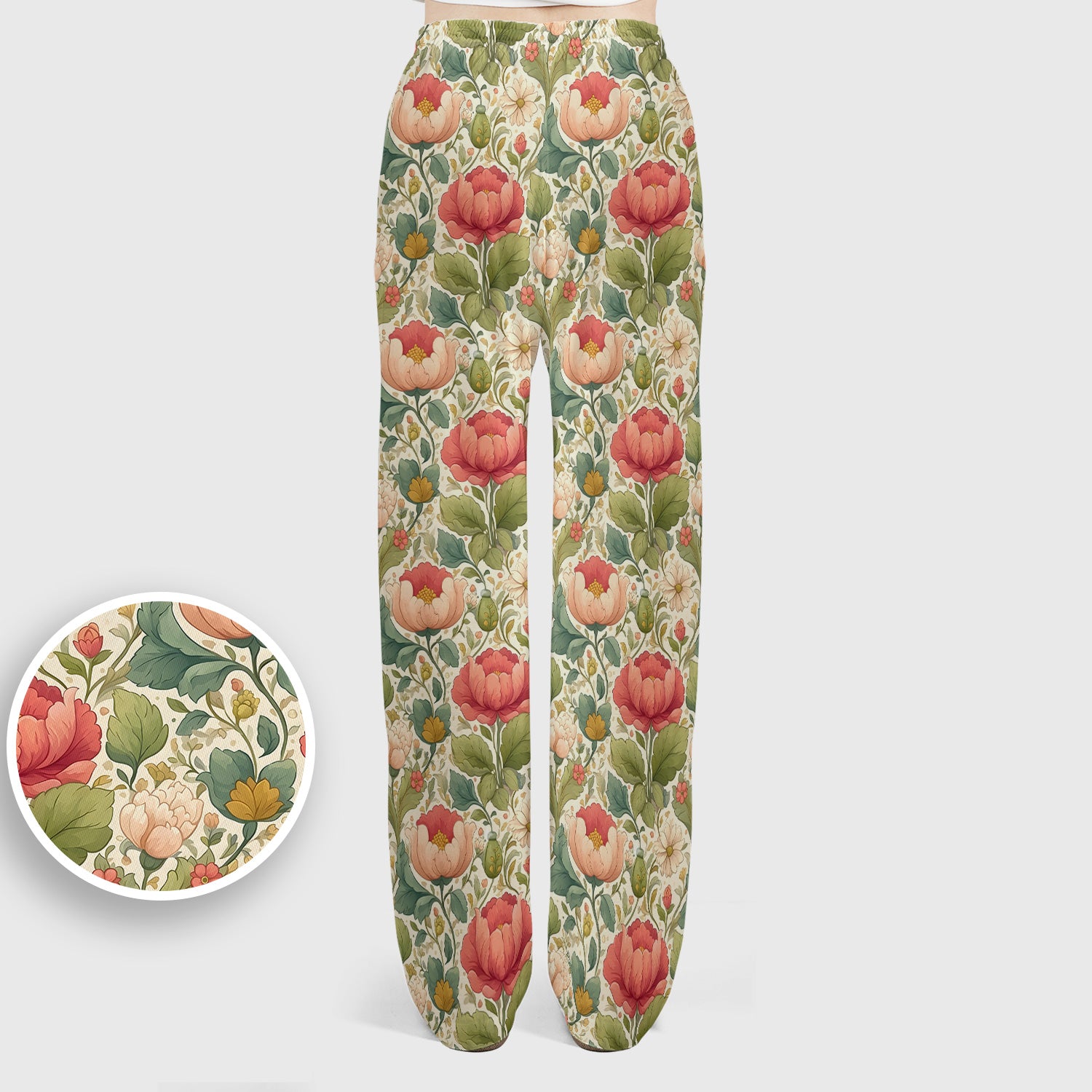 Vintage Botanical Peony Floral Pattern Scrub Set, Scrub Pants and V Neck Top