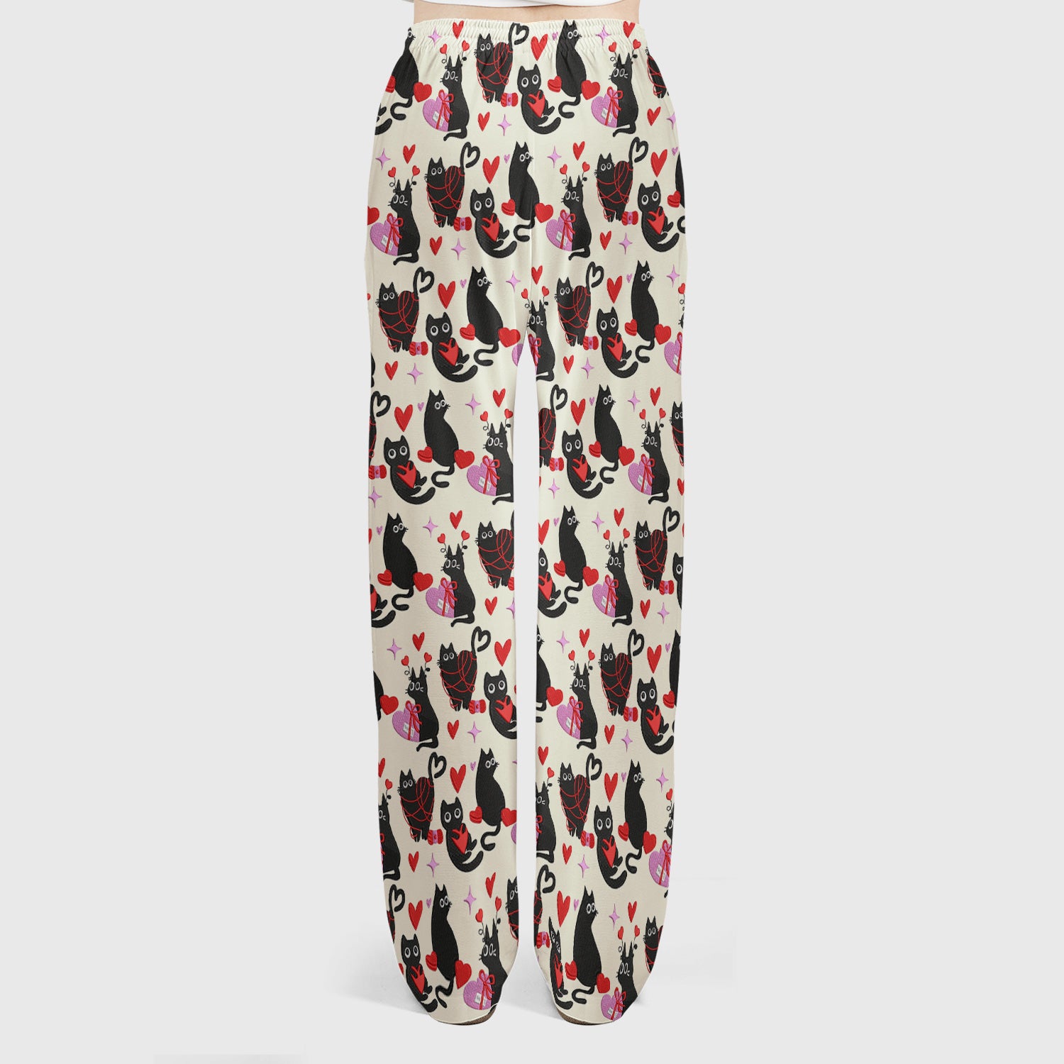 Valentine’s Day Scrub Set, Cute Black Cat With Heart Pattern Nurse Shirt, Breathable Fabrics Nursing Uniform