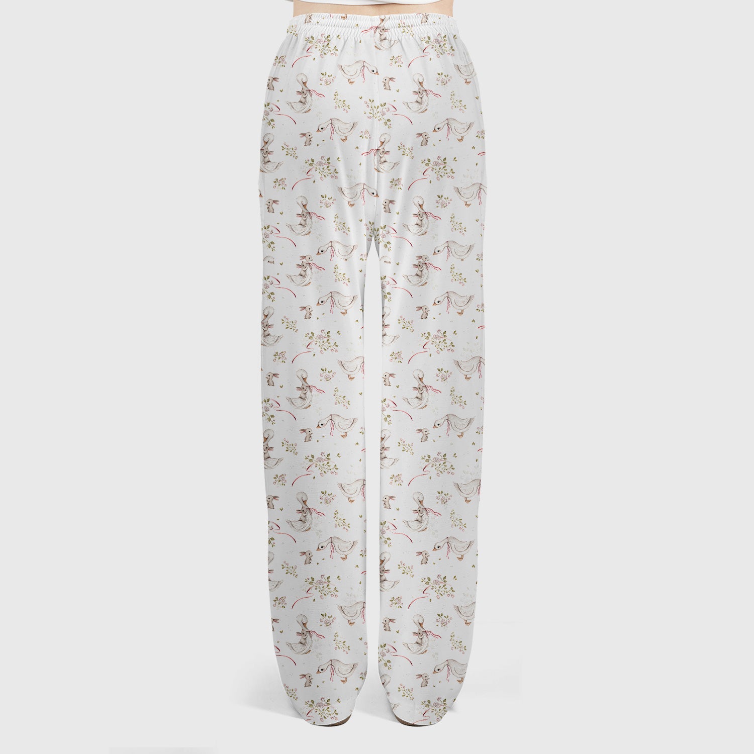 Cute Duck Bunny Floral Print Scrub Set, Breathable Med Uniform