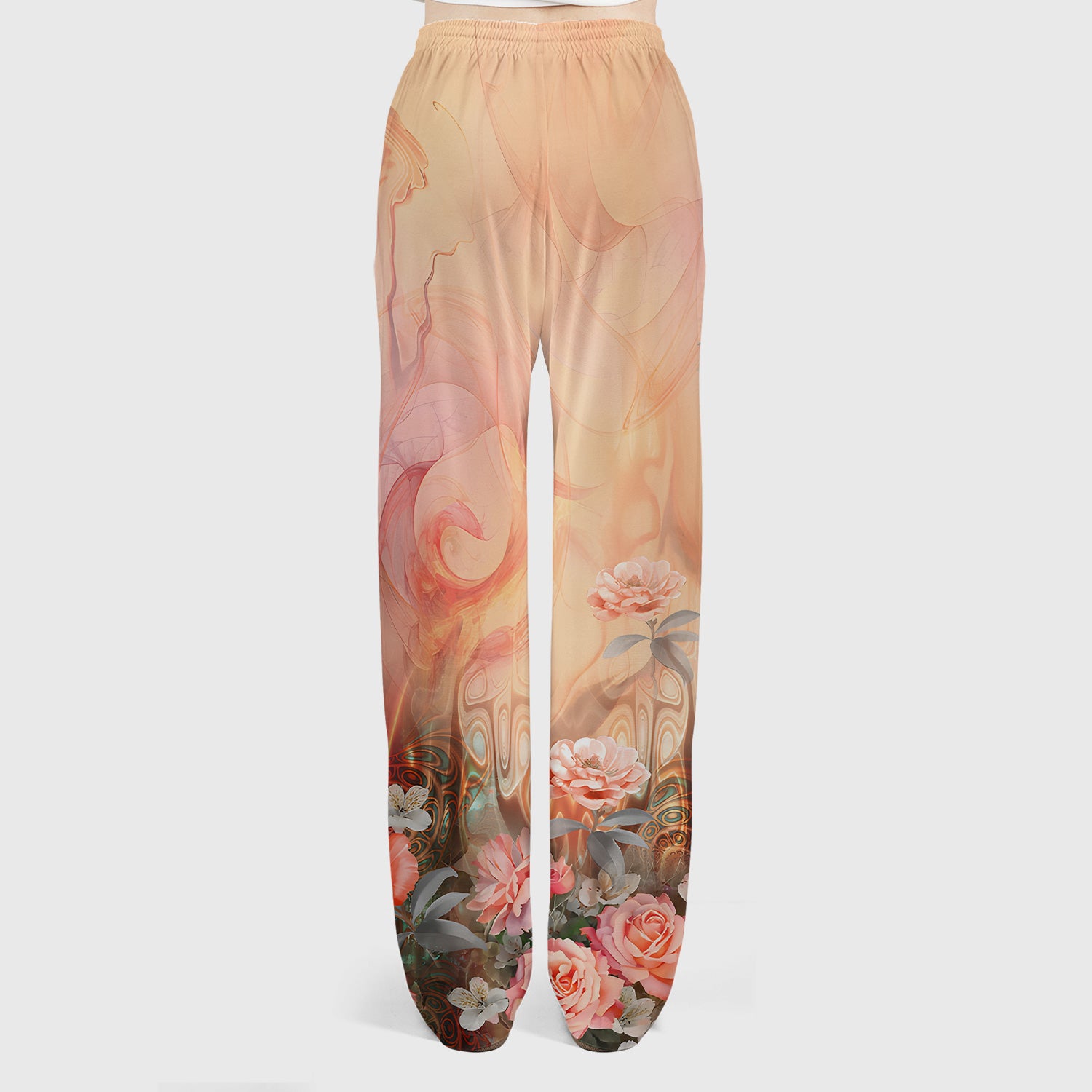 Elegant Peach Marble Rose Pattern Scrub Set, Scrub Pants and V Neck Top