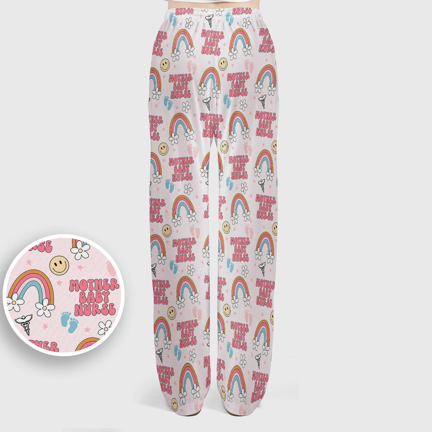 Sweet Mother Baby Nurse Rainbow Pattern Scrub Set, Scrub Pants and V Neck Top