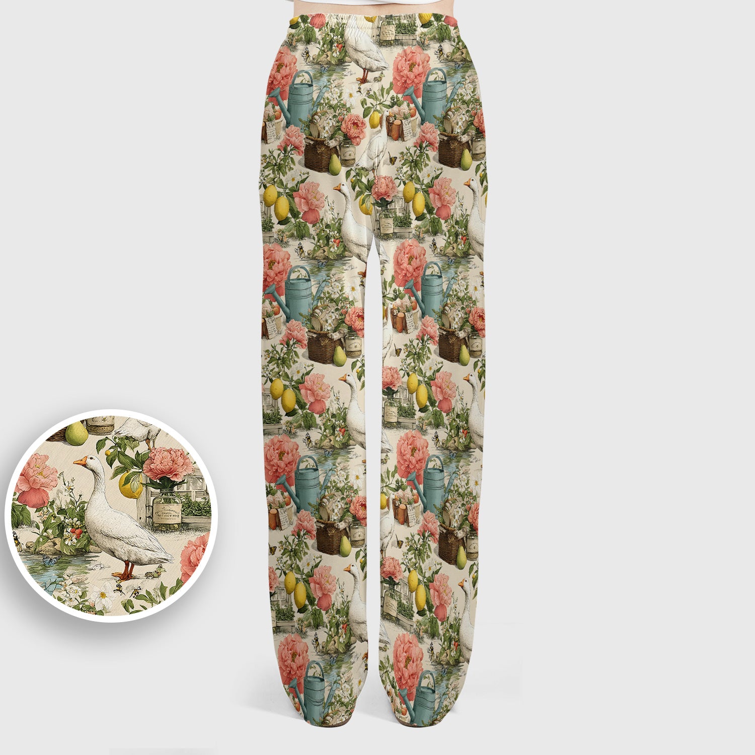 Vintage Goose Garden Floral Pattern Scrub Set, Scrub Pants and V Neck Top