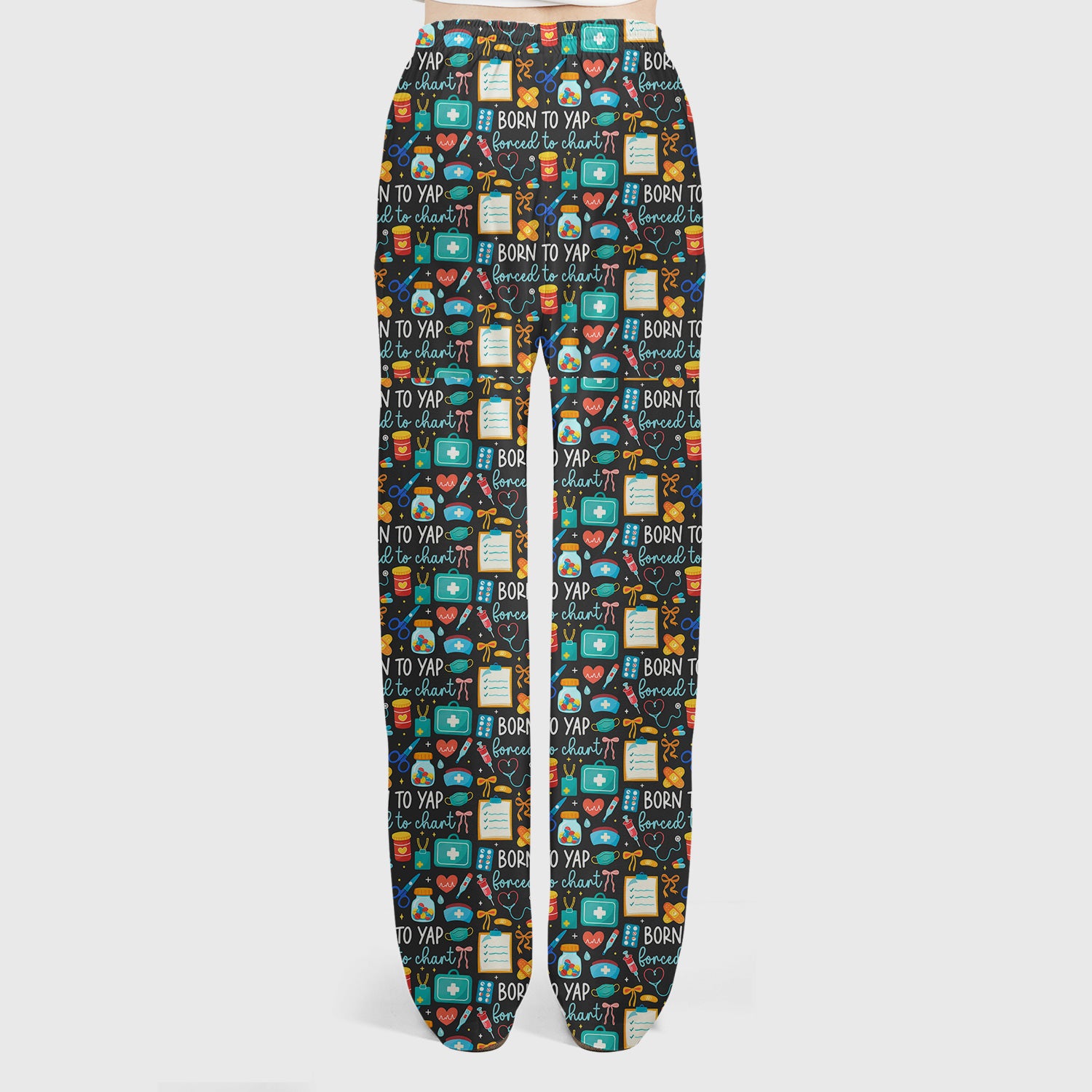 Born To Yap Medical Tools Pattern Scrub Set, Scrub Pants and V Neck Top
