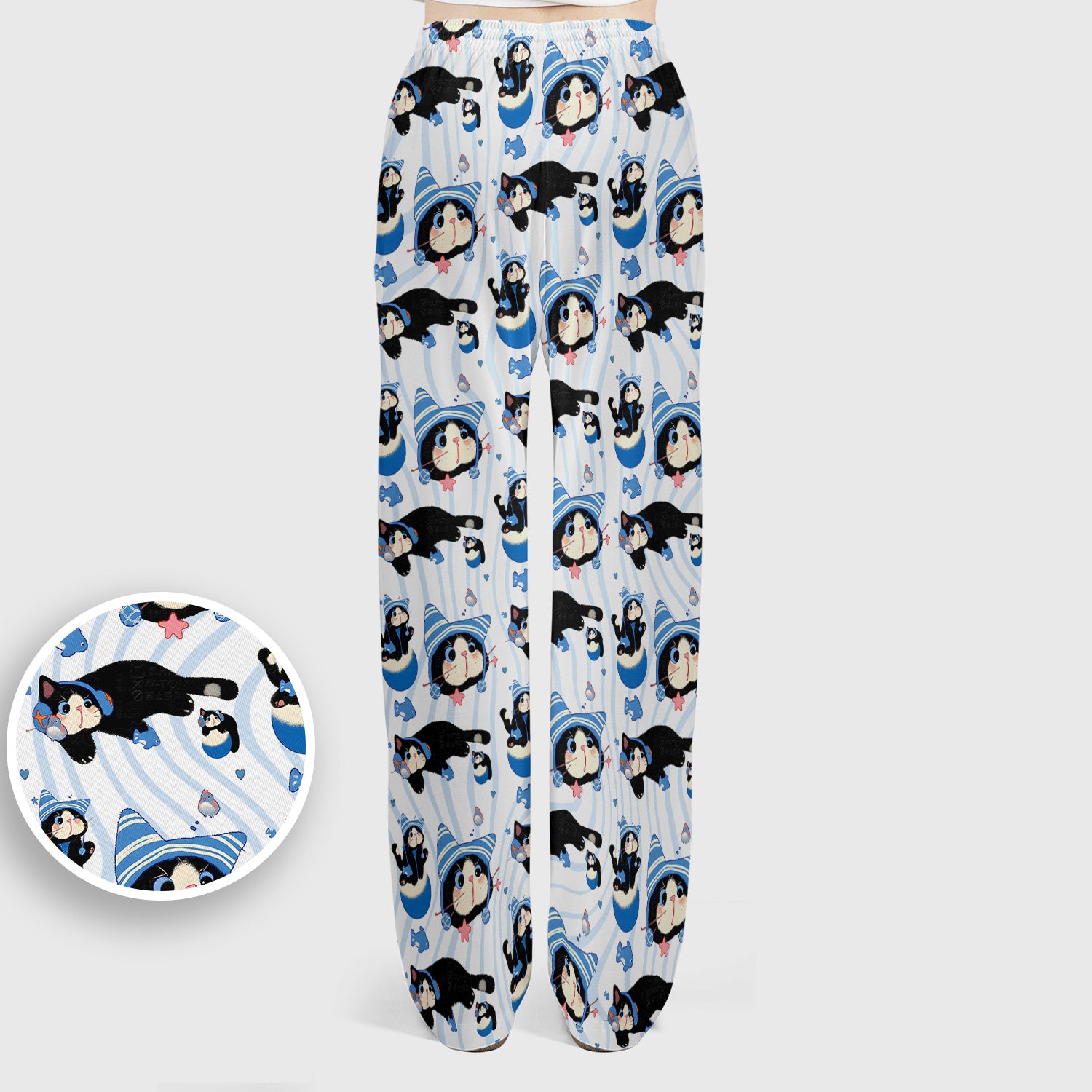 Charming Kitten Fish Pattern Scrub Set, Scrub Pants and V Neck Top