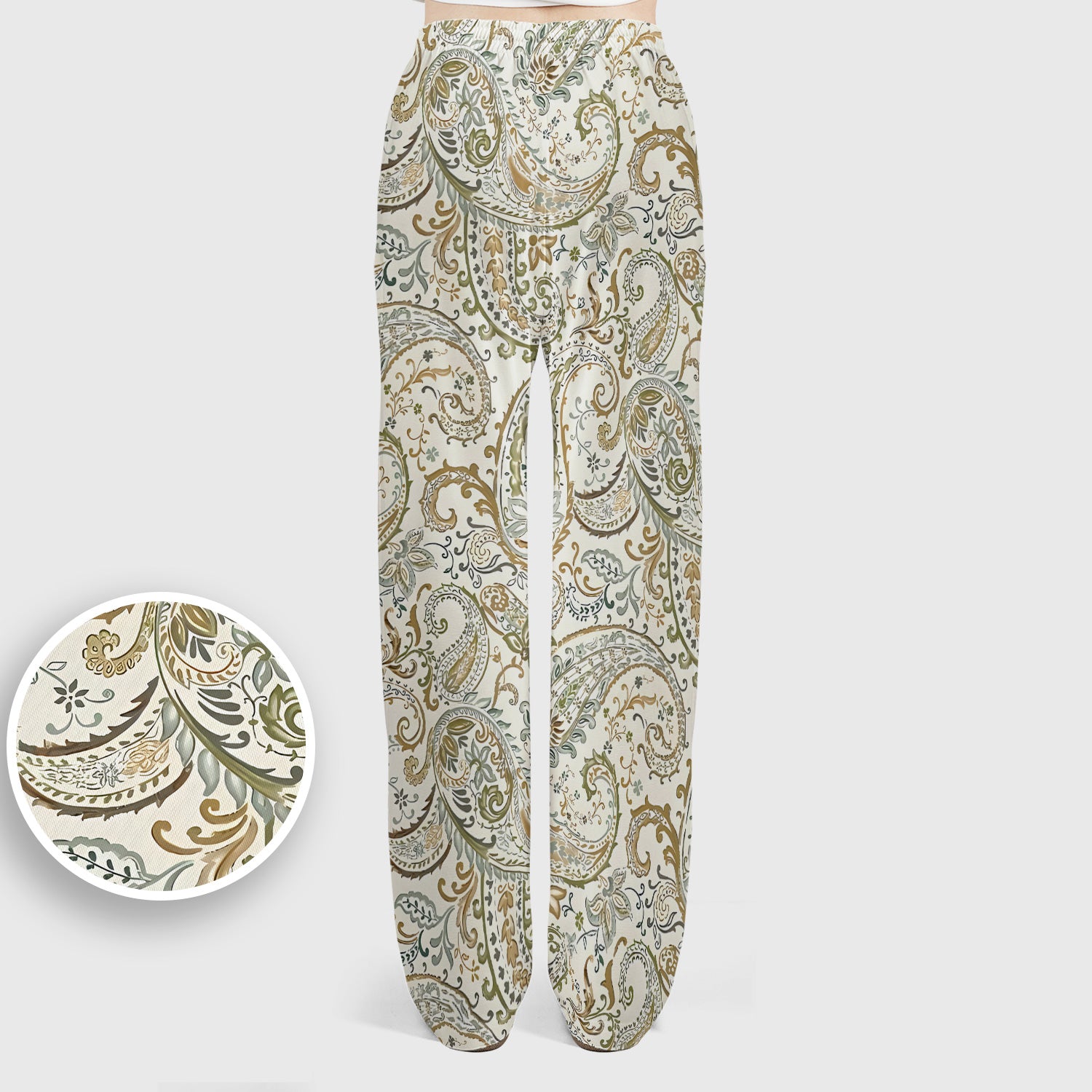 Elegant Sage Green Vintage Paisley Floral Vine Pattern Scrub Set, Scrub Pants and V Neck Top