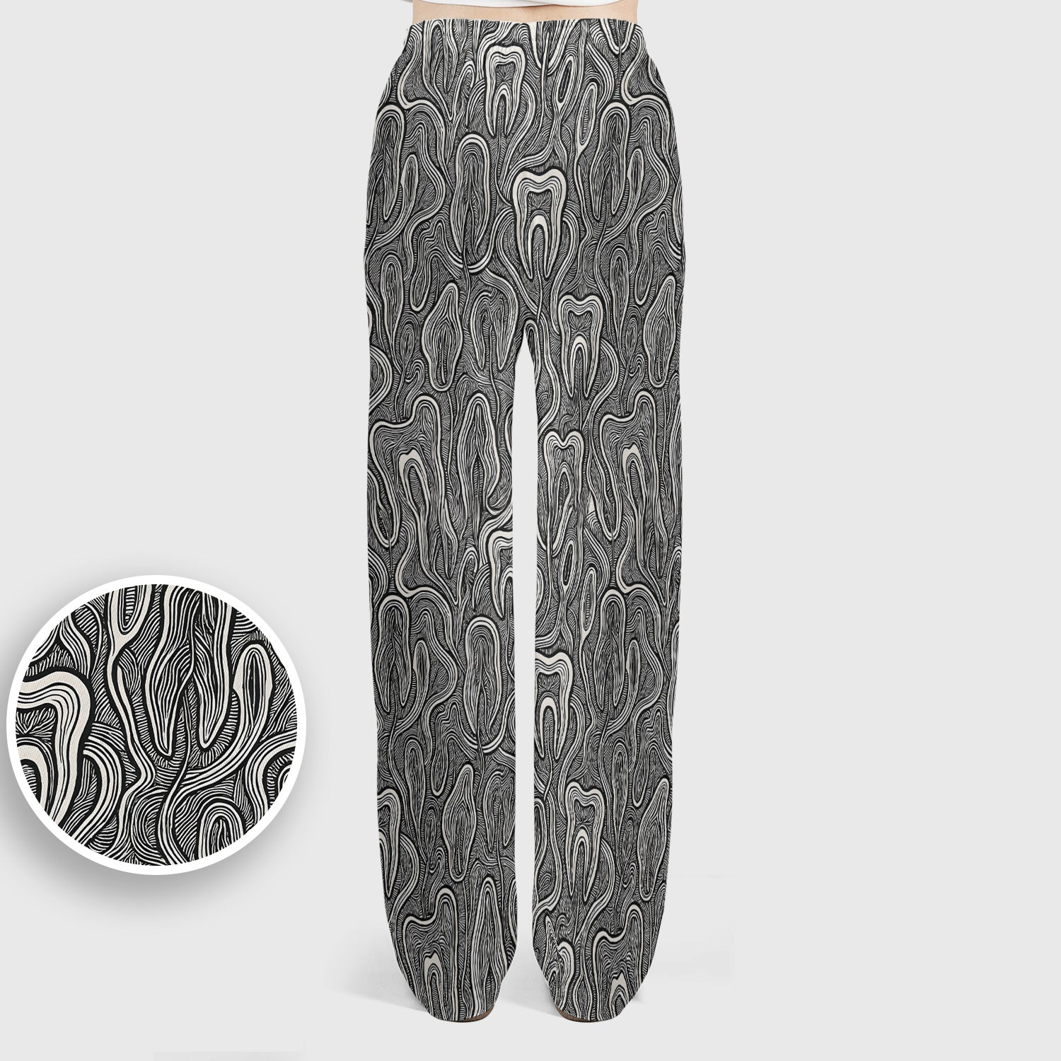 Dental Tooth Line Art Pattern Scrub Set, Scrub Pants and V Neck Top