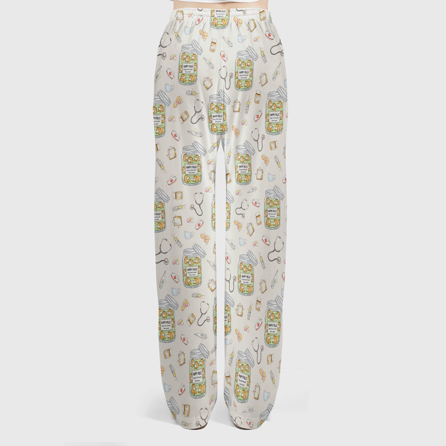 Happy Pills Horse Medical Print Women's Scrub Set, Scrub Pants and V-Neck Top