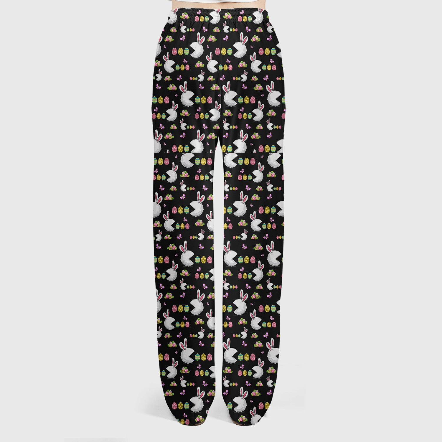 Easter Bunny and Colorful Eggs Print Scrub Set, Breathable Med Uniform