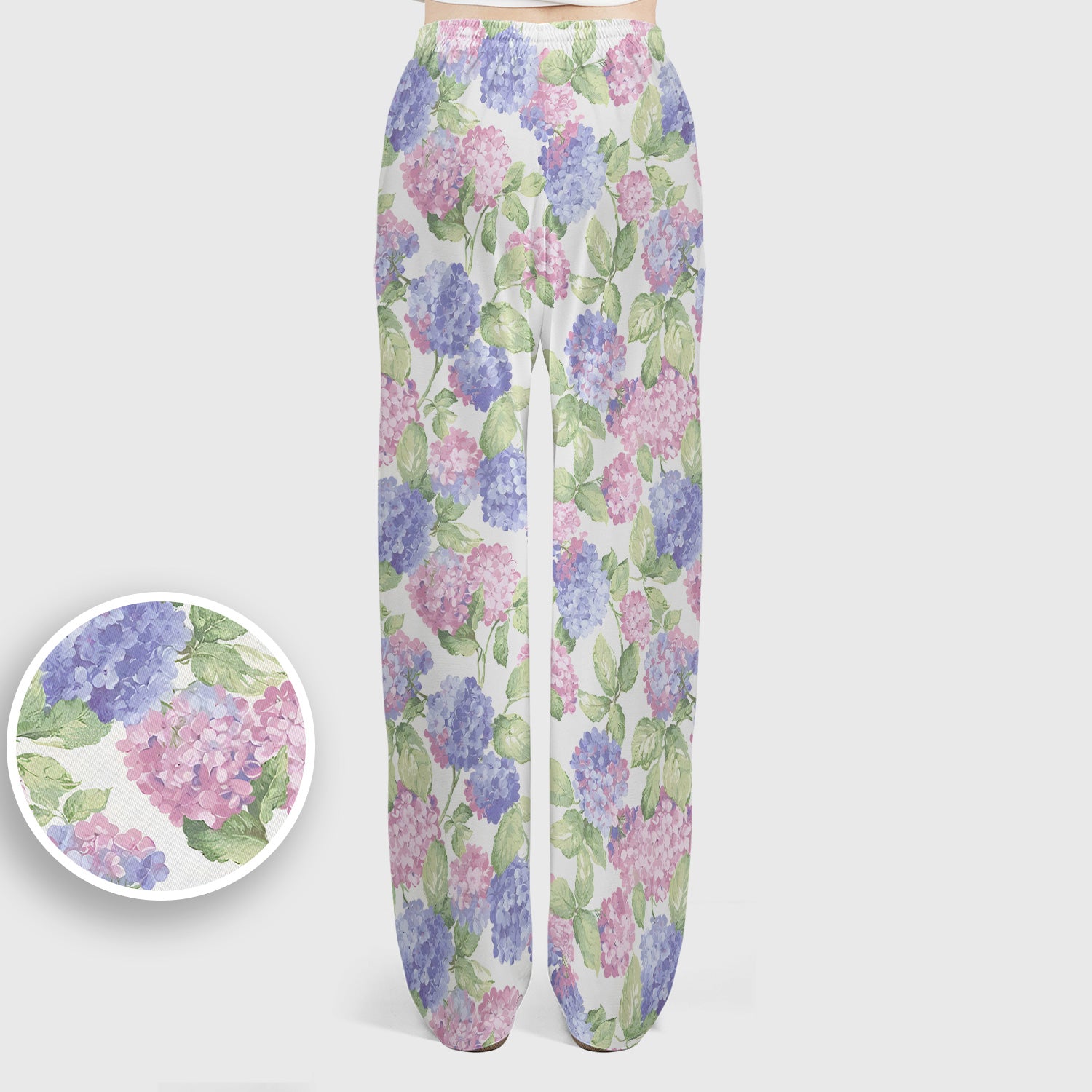 Soft Pastel Watercolor Hydrangea Floral Pattern Scrub Set, Scrub Pants and V Neck Top