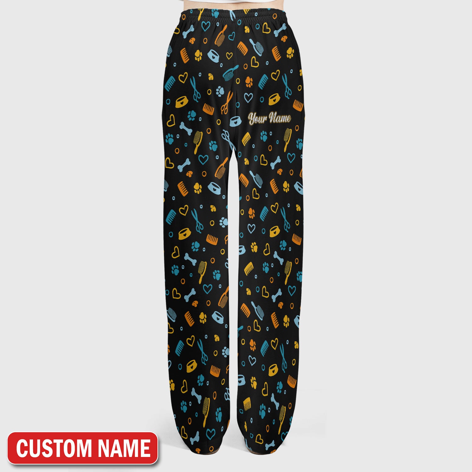 Custom Name Dog Cat Grooming Pattern Scrub Set, Scrub Pants and V Neck Top