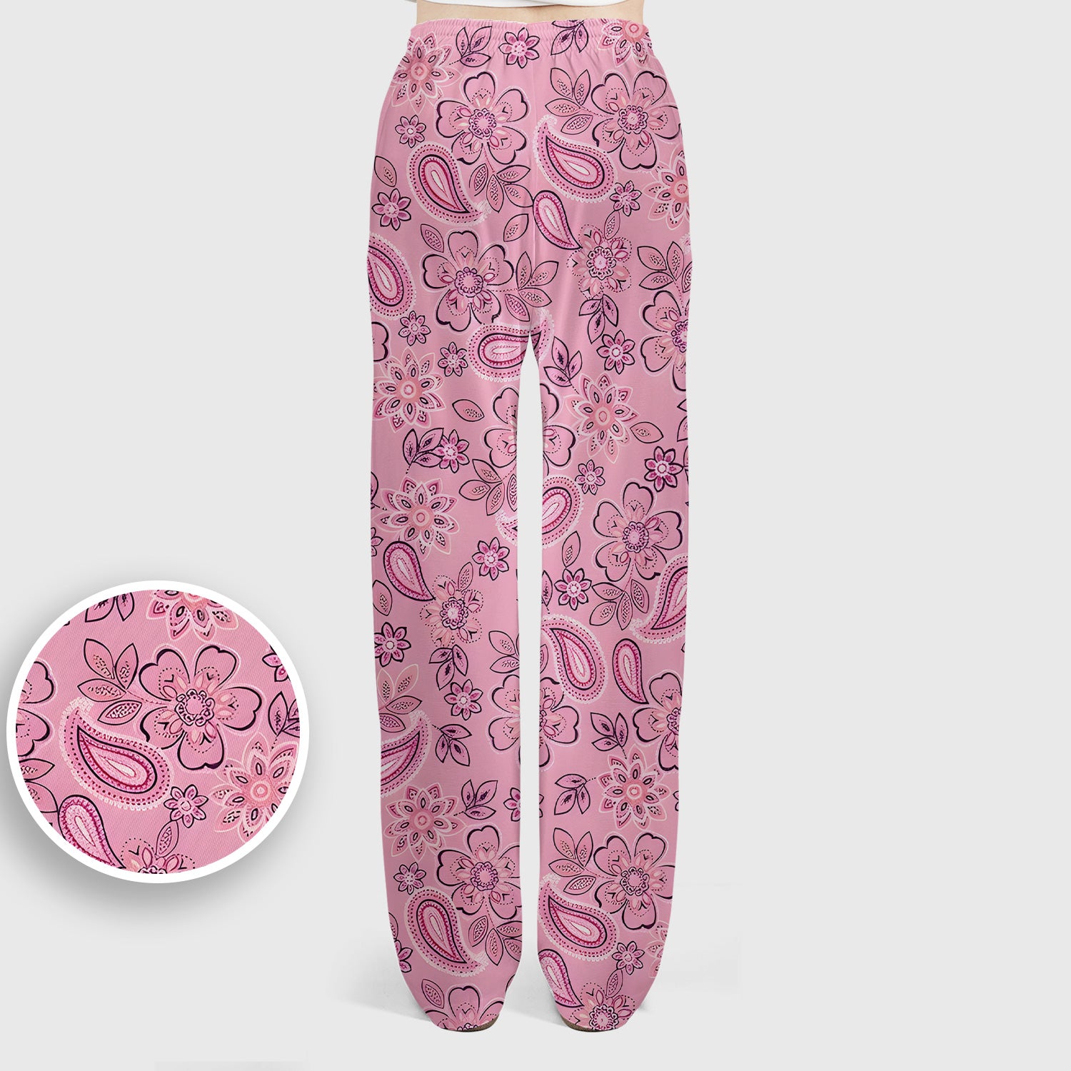 Pink Paisley Floral Nurse Pattern Scrub Set, Scrub Pants and V Neck Top