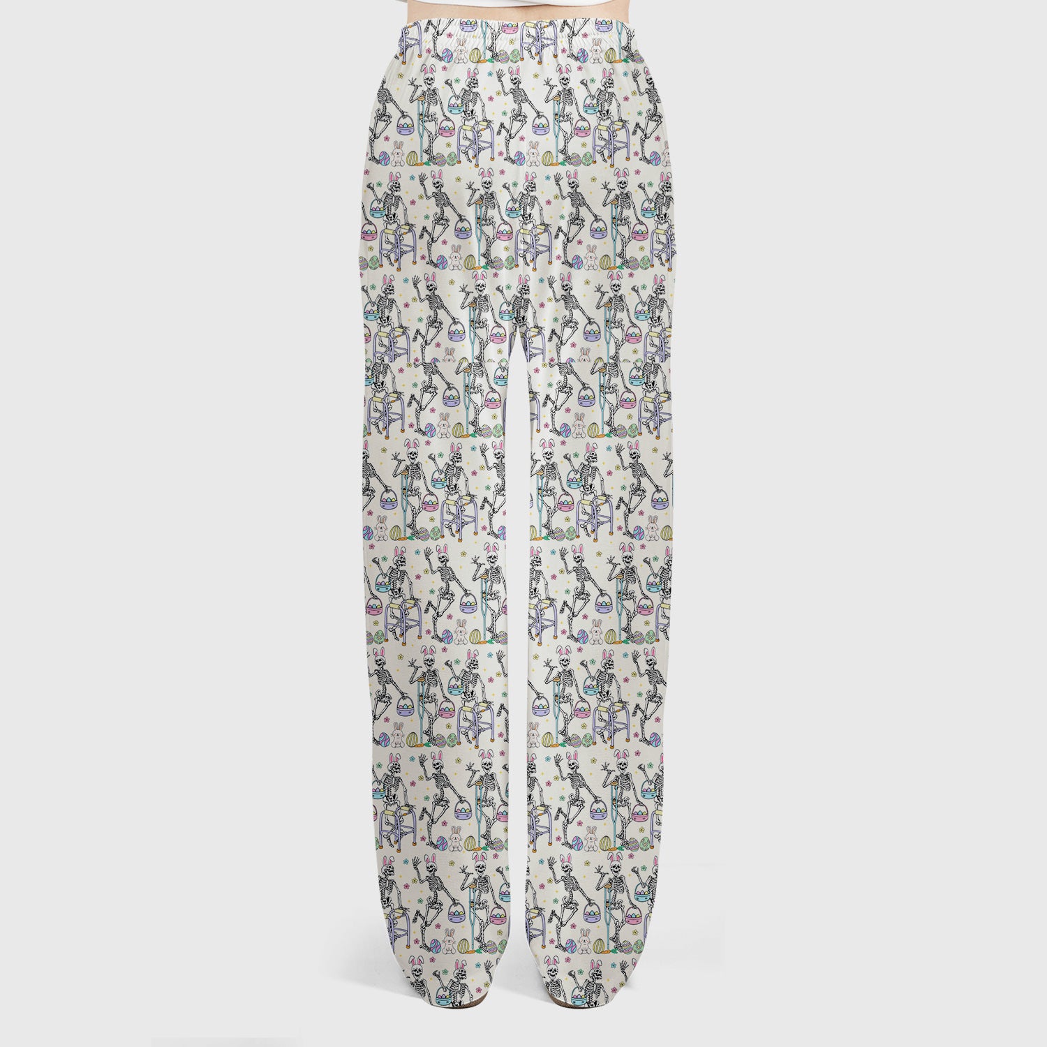 Fun Skeleton Bunny Easter Print Scrub Set, Scrub Pants and V Neck Top