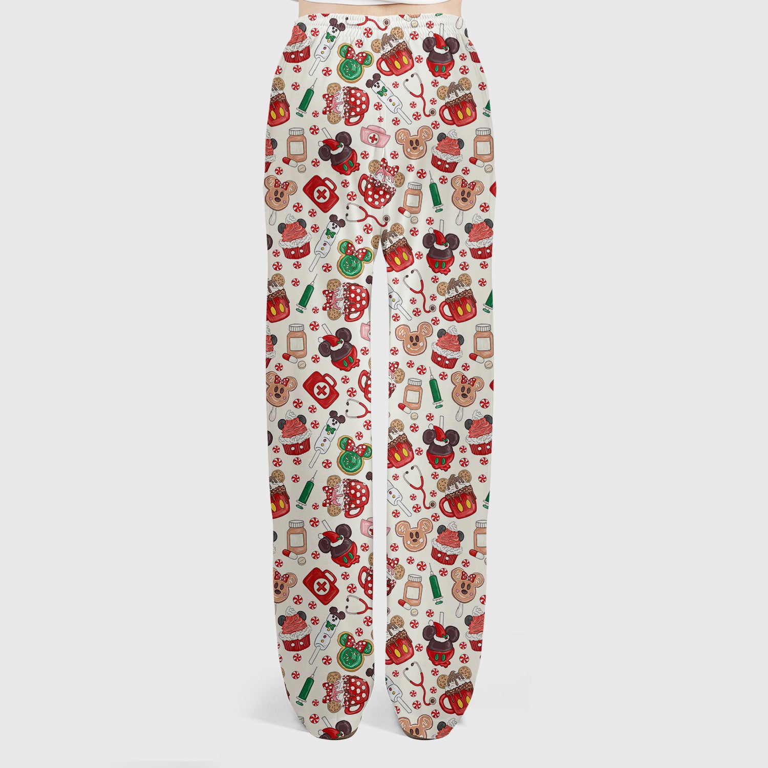 Gingerbread Christmas Comfortable Scrub Set for Nurses - Funny Cookies Candy Cupcake Pants and V Neck Top - Holiday Med Uniform