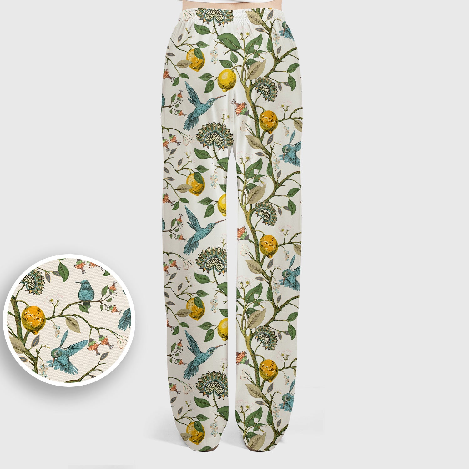 Cute Hummingbird Lemon Floral Pattern Scrub Set, Scrub Pants and V Neck Top