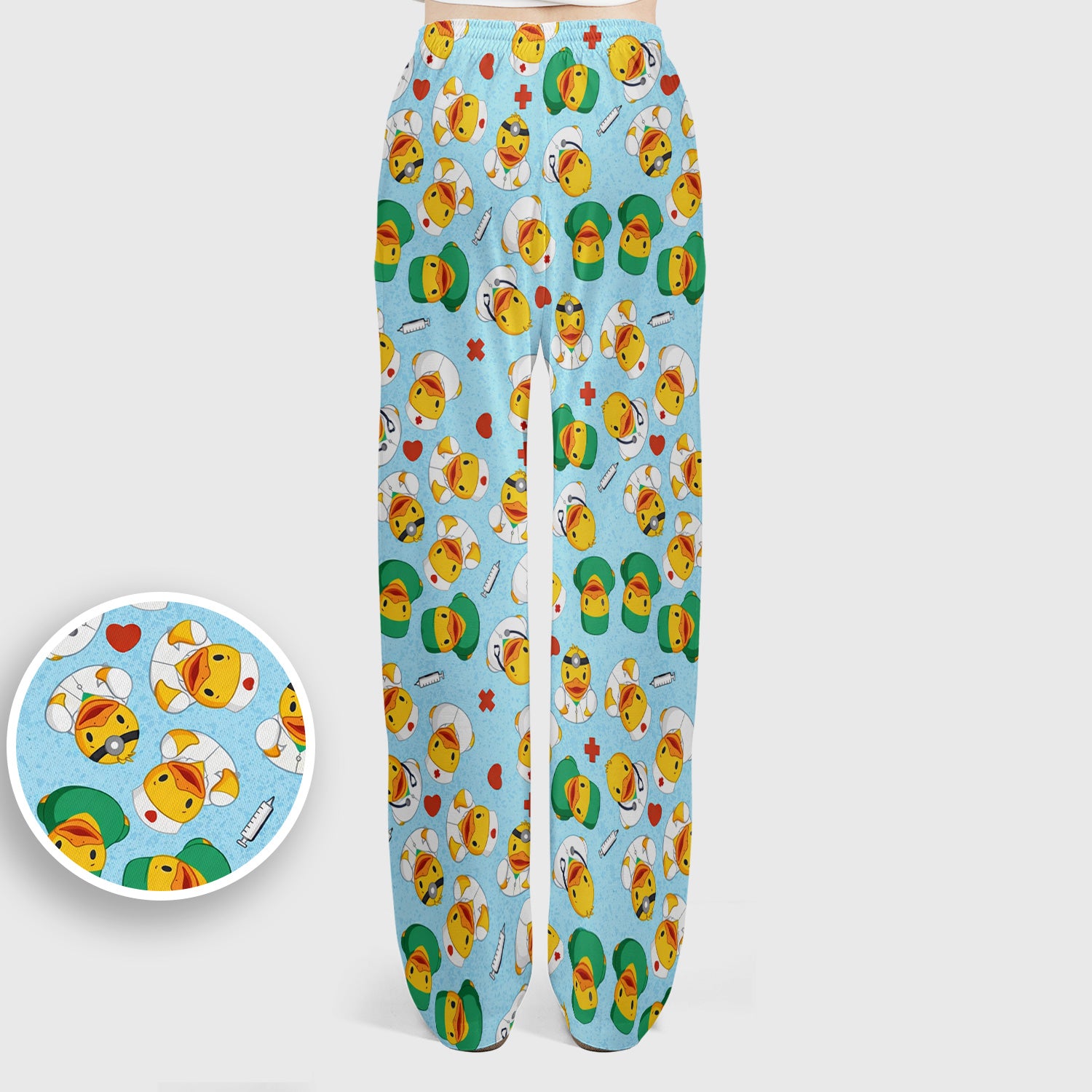 Duck Doctor Cartoon Pattern Scrub Set, Scrub Pants and V Neck Top