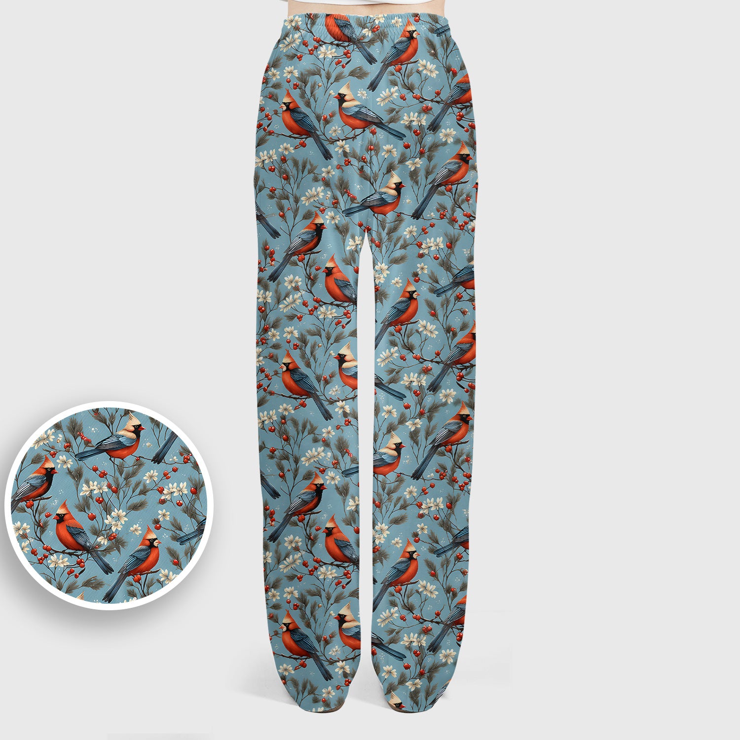 Cute Cardinal Berry Blossom Pattern Scrub Set, Scrub Pants and V Neck Top