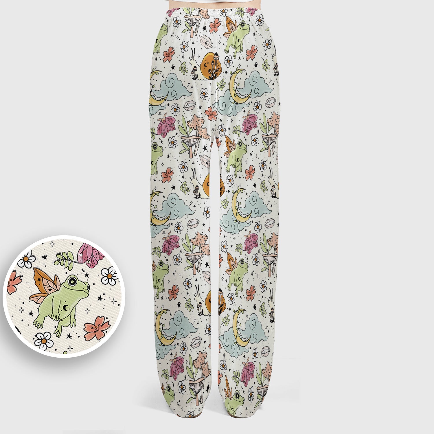Whimsical Frog Moon Mushroom Pattern Scrub Set, Fantasy Nature Print, Breathable Med Uniform