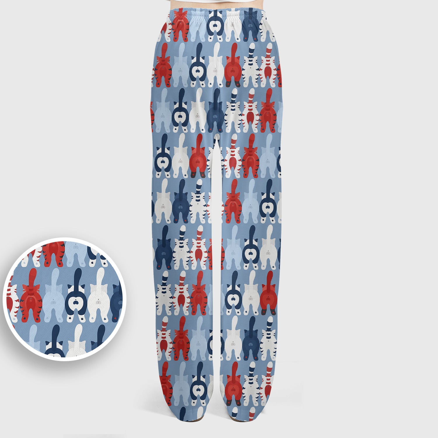 Colorful Patriotic Cat Tail Pattern Scrub Set, Scrub Pants and V Neck Top