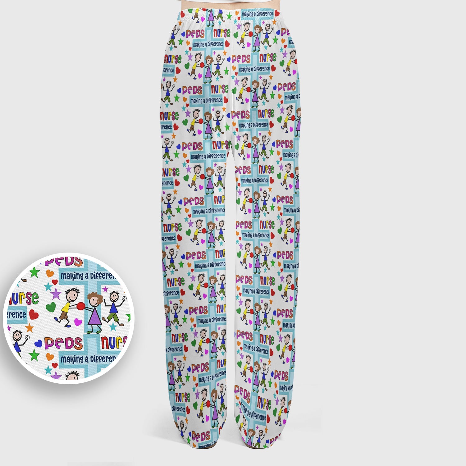 Peds Nurse Making A Difference Pattern Scrub Set, Scrub Pants and V Neck Top
