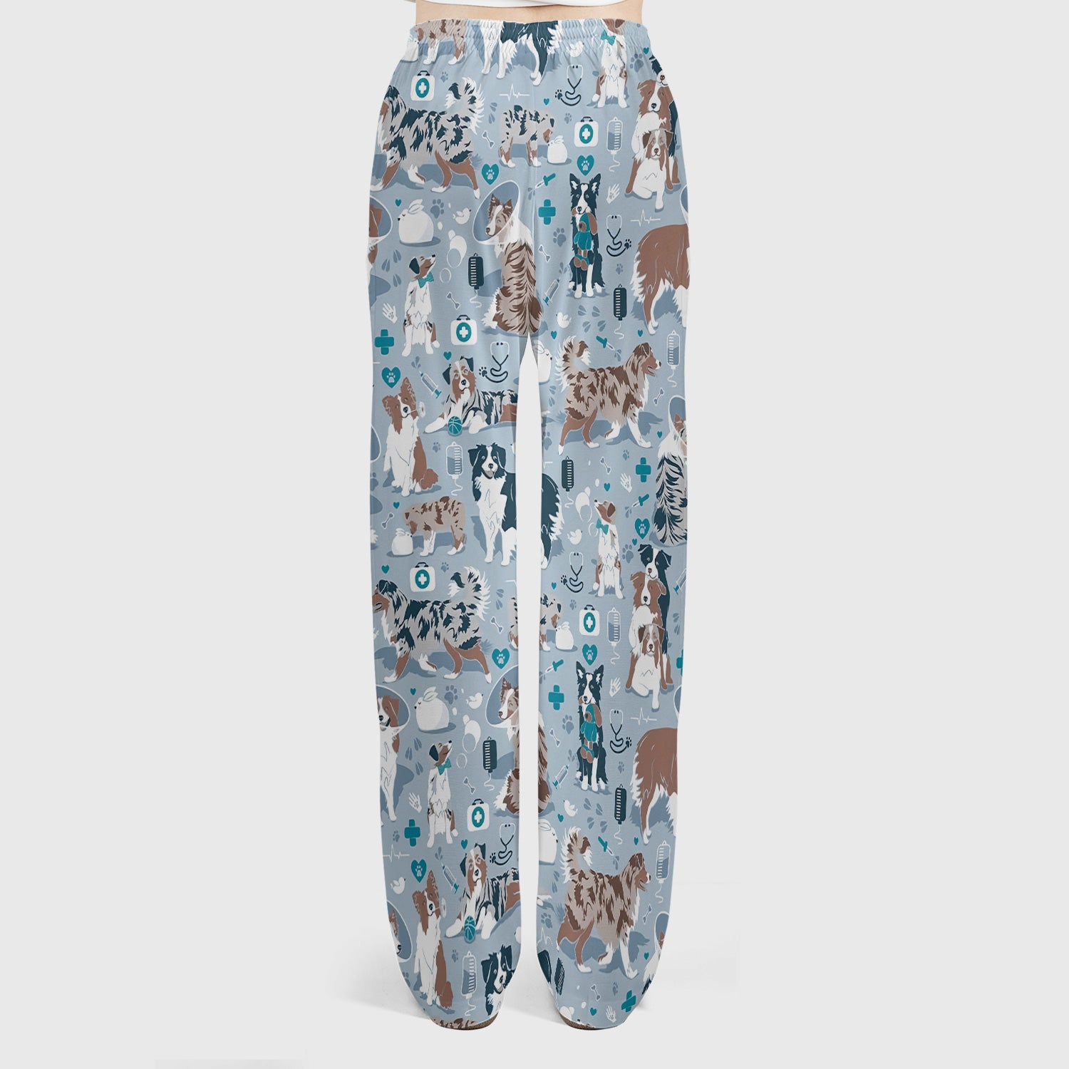 Cute Dog Pattern Women's Veterinary Scrub Set, Scrub Pants and V Neck Top