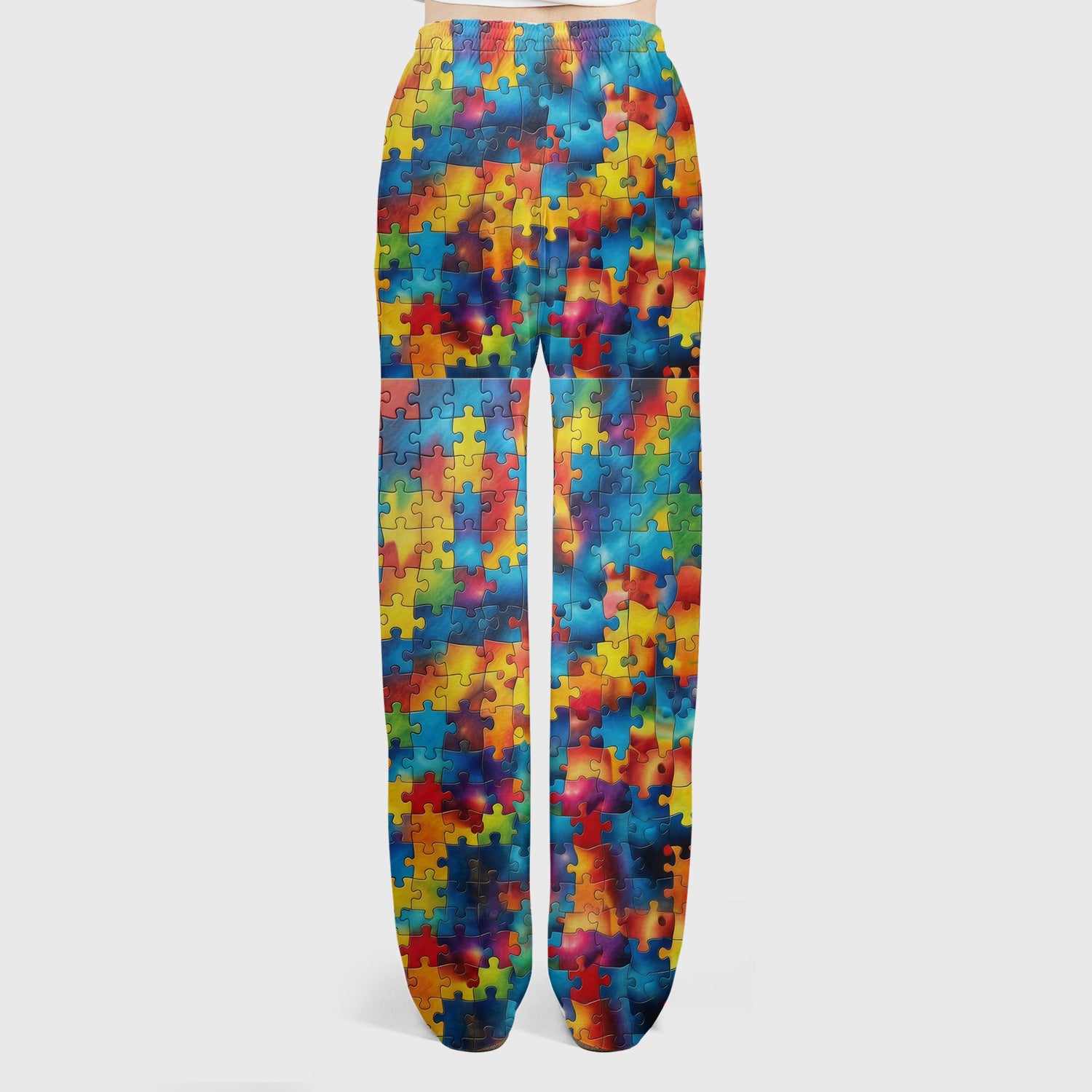 Bright Rainbow Puzzle Piece Art Scrub Set, Scrub Pants and V Neck Top