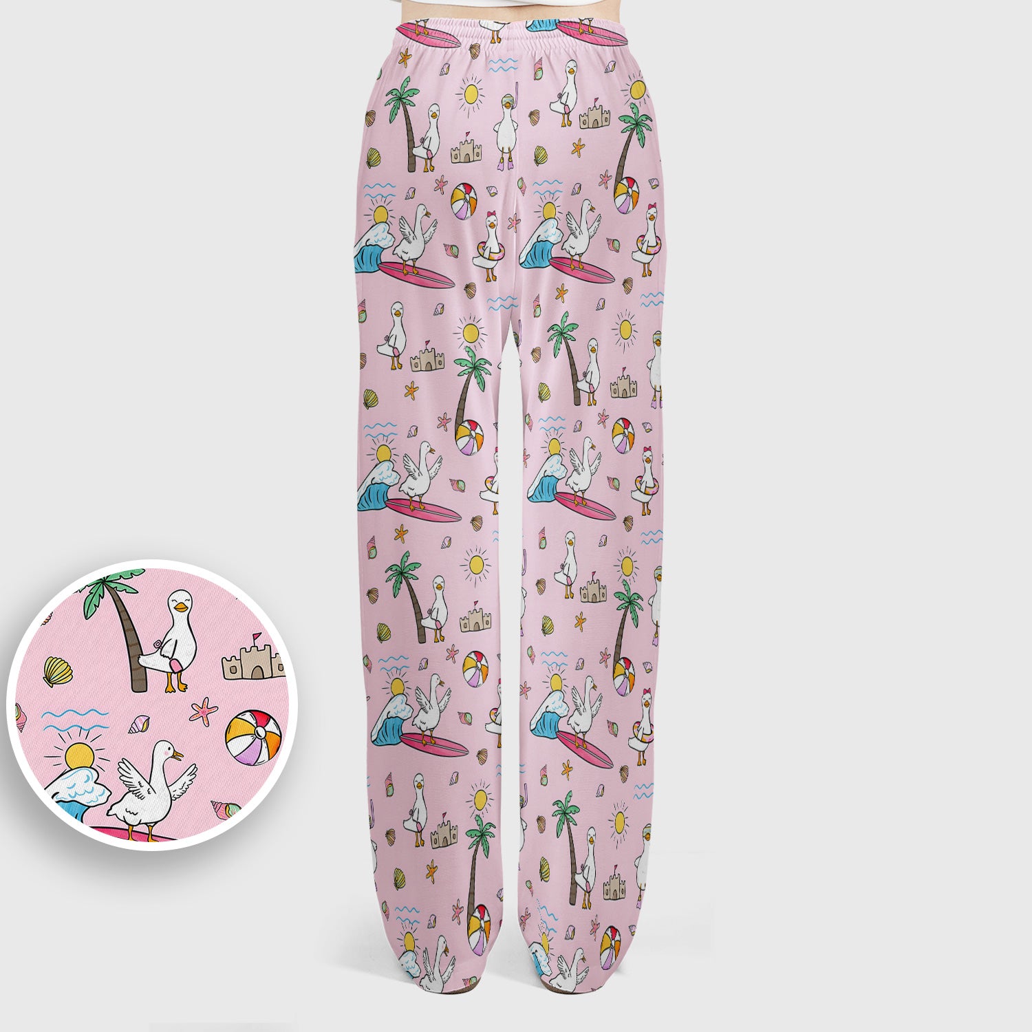 Cute Nurse Seagull Surfboard Beach Palm Tree Pattern Scrub Set, Scrub Pants and V Neck Top