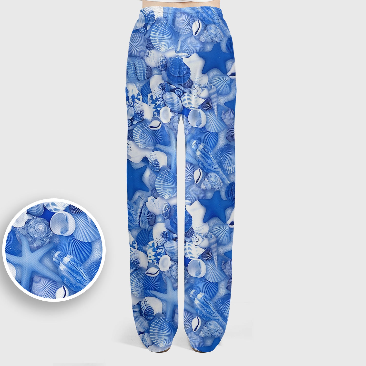Blue Seashell Starfish Ocean Pattern Scrub Set, Scrub Pants and V Neck Top