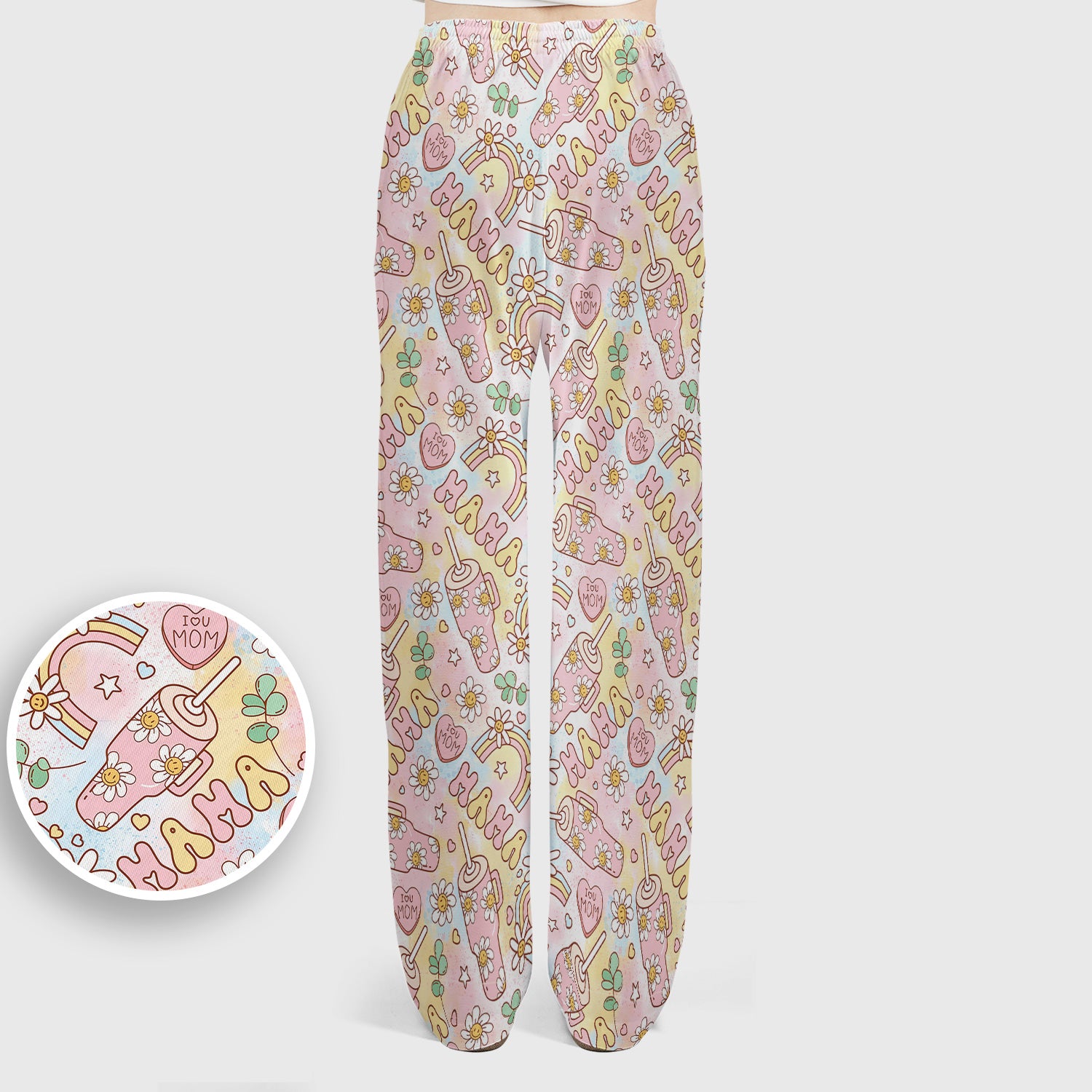Sweet Nurse Mama Daisy Rainbow Pattern Scrub Set, Scrub Pants and V Neck Top