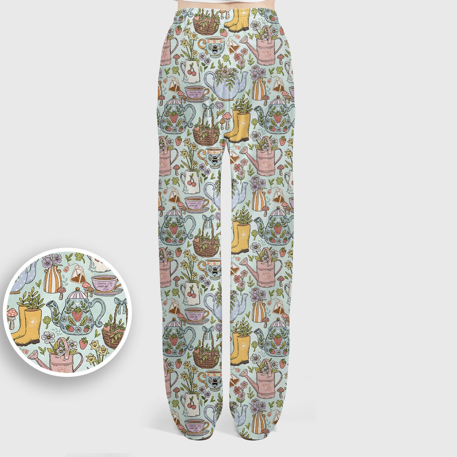 Garden Tea Party Floral Print Scrub Set, Scrub Pants and V Neck Top