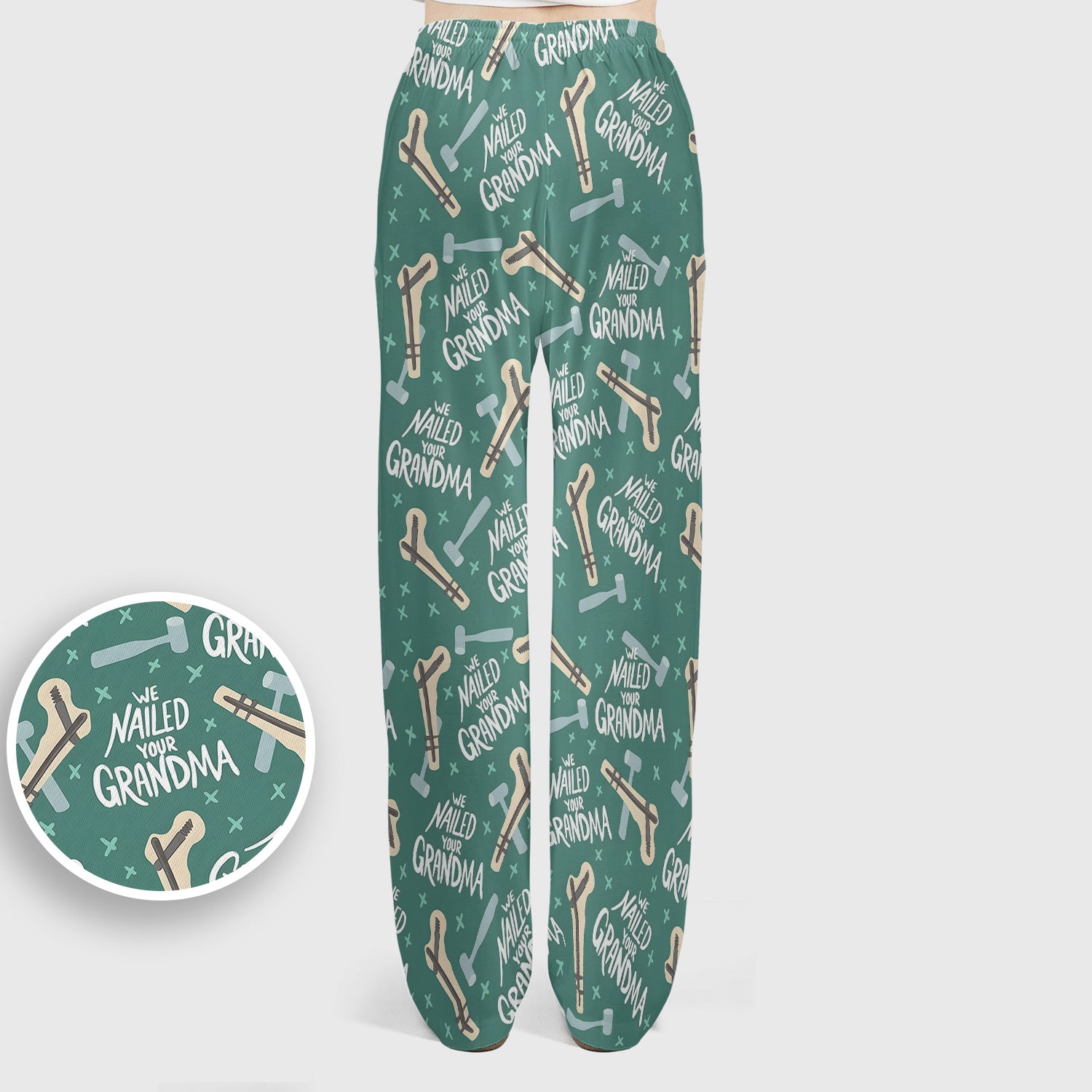 Funny Orthopedic Bone Hammer We Nailed Your Grandma Pattern Scrub Set, Scrub Pants and V Neck Top