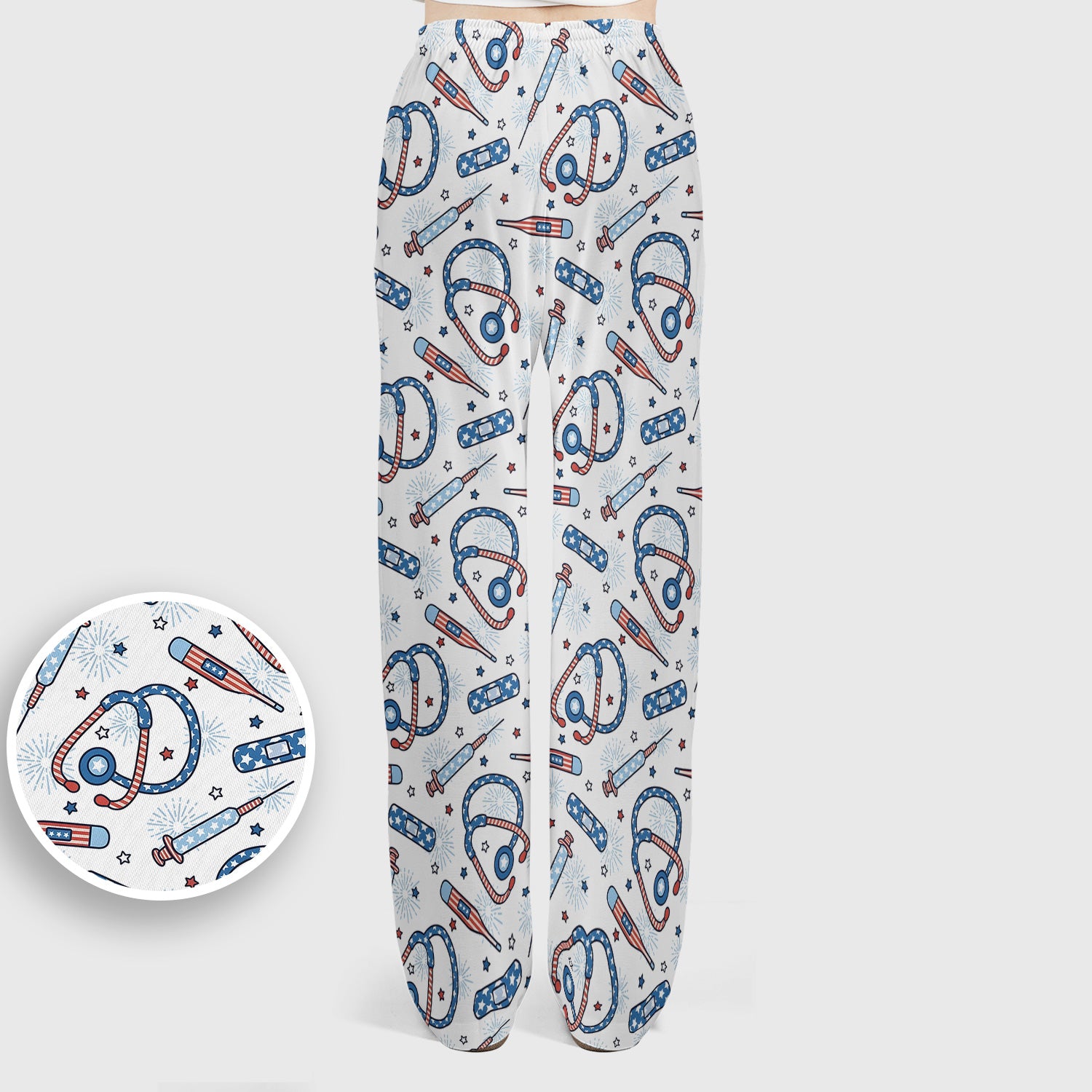 Funny Patriotic Stethoscope Bandage Nurse Pattern Scrub Set, Scrub Pants and V Neck Top