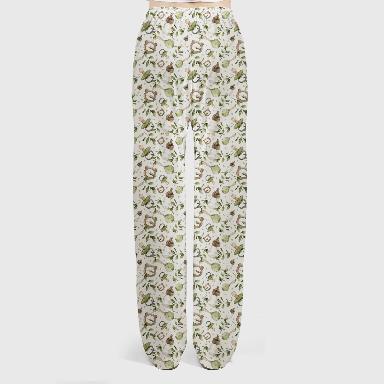 Cute Baby Bottle and Greenery Pattern Scrub Set, Breathable Med Uniform