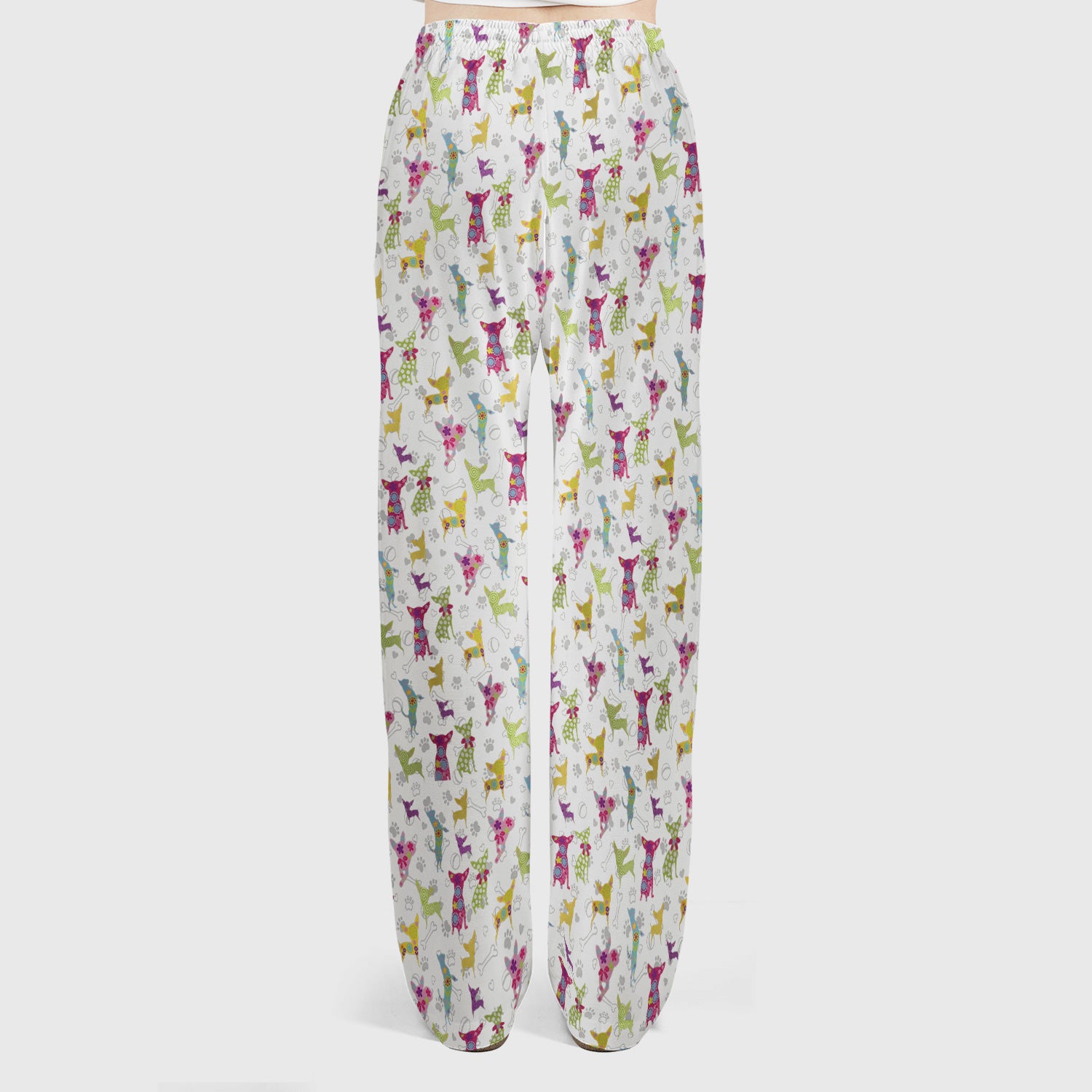 Colorful Playful Dog Print Nurse Scrub Set, Scrub Pants and V Neck Top