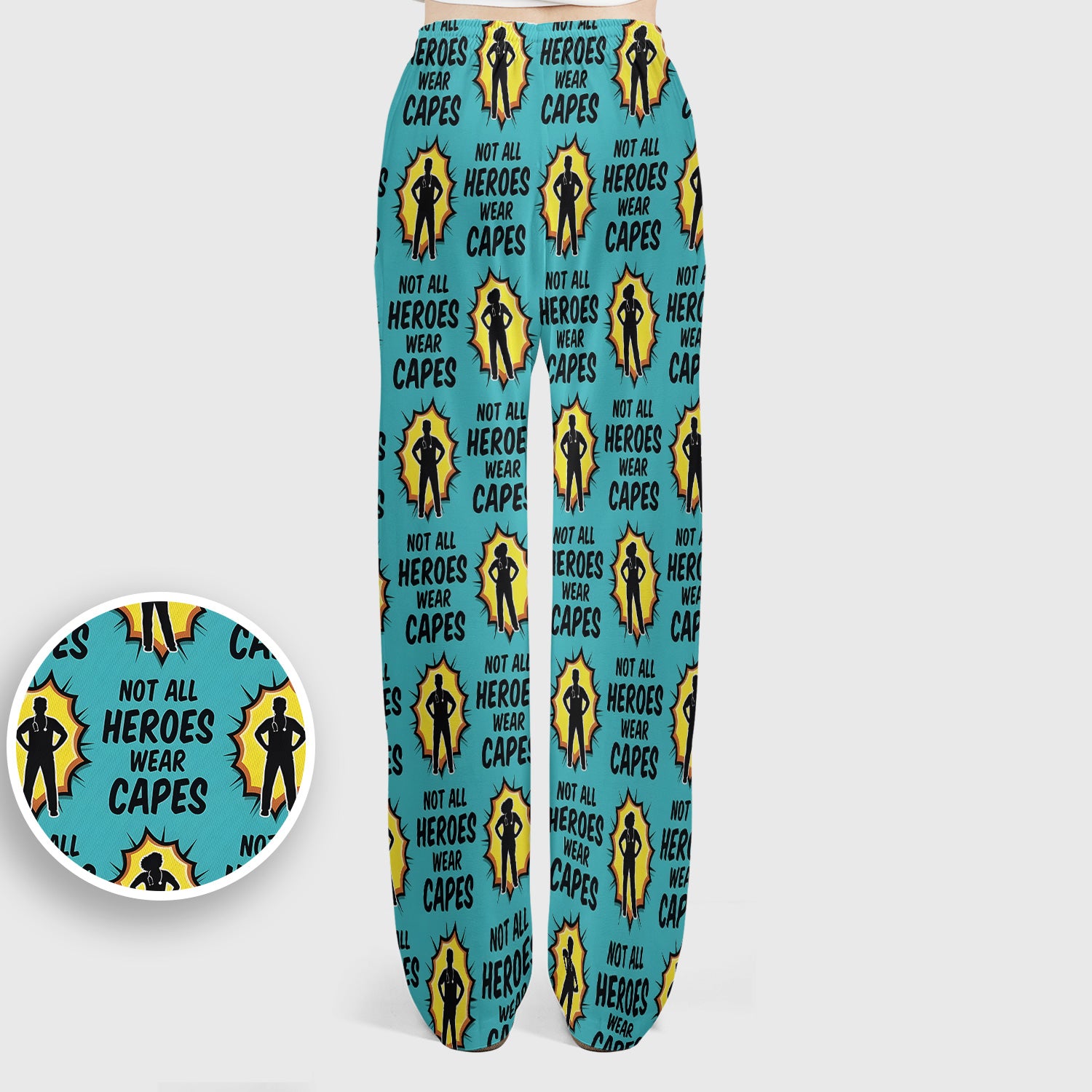 Not All Heroes Wear Capes Nurse Pattern Scrub Set, Scrub Pants and V Neck Top