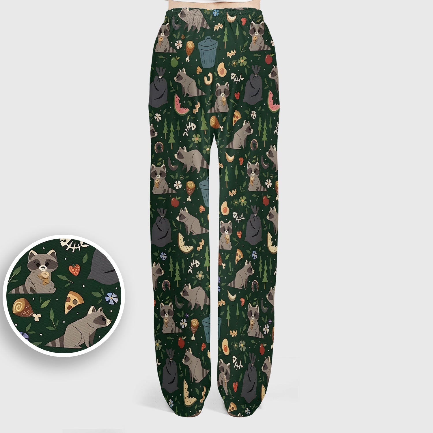 Cute Raccoon Forest Food Pattern Scrub Set, Scrub Pants and V Neck Top